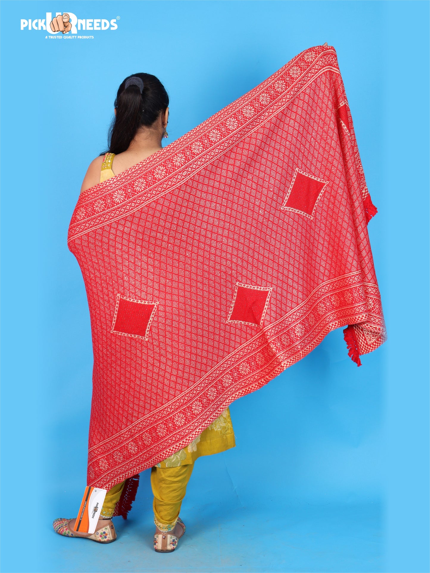 Pick Ur Needs Women & Girls Designer Shawl Stole with Elegant Woven Floral & Geometric Pattern, Soft Warm Winter Wrap with Fringed Border, Stylish Shoulder Scarf for Ladies