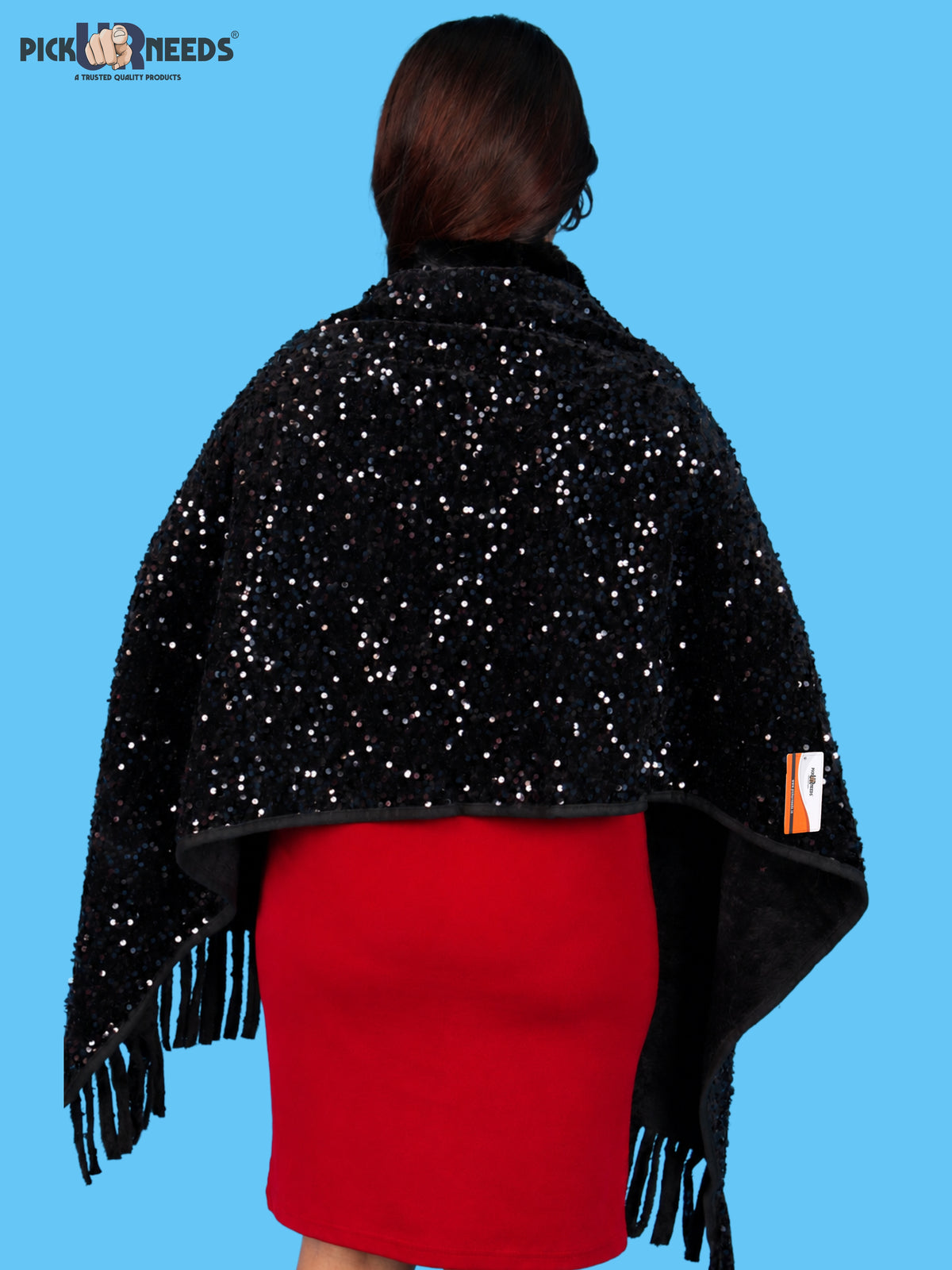Pick Ur Needs Premium Winter Women Shawl with Shimmering Sequin Work & Soft Fur Border Elegant Warm Designer Shawls with Fringe Tassels for Ladies & Girls
