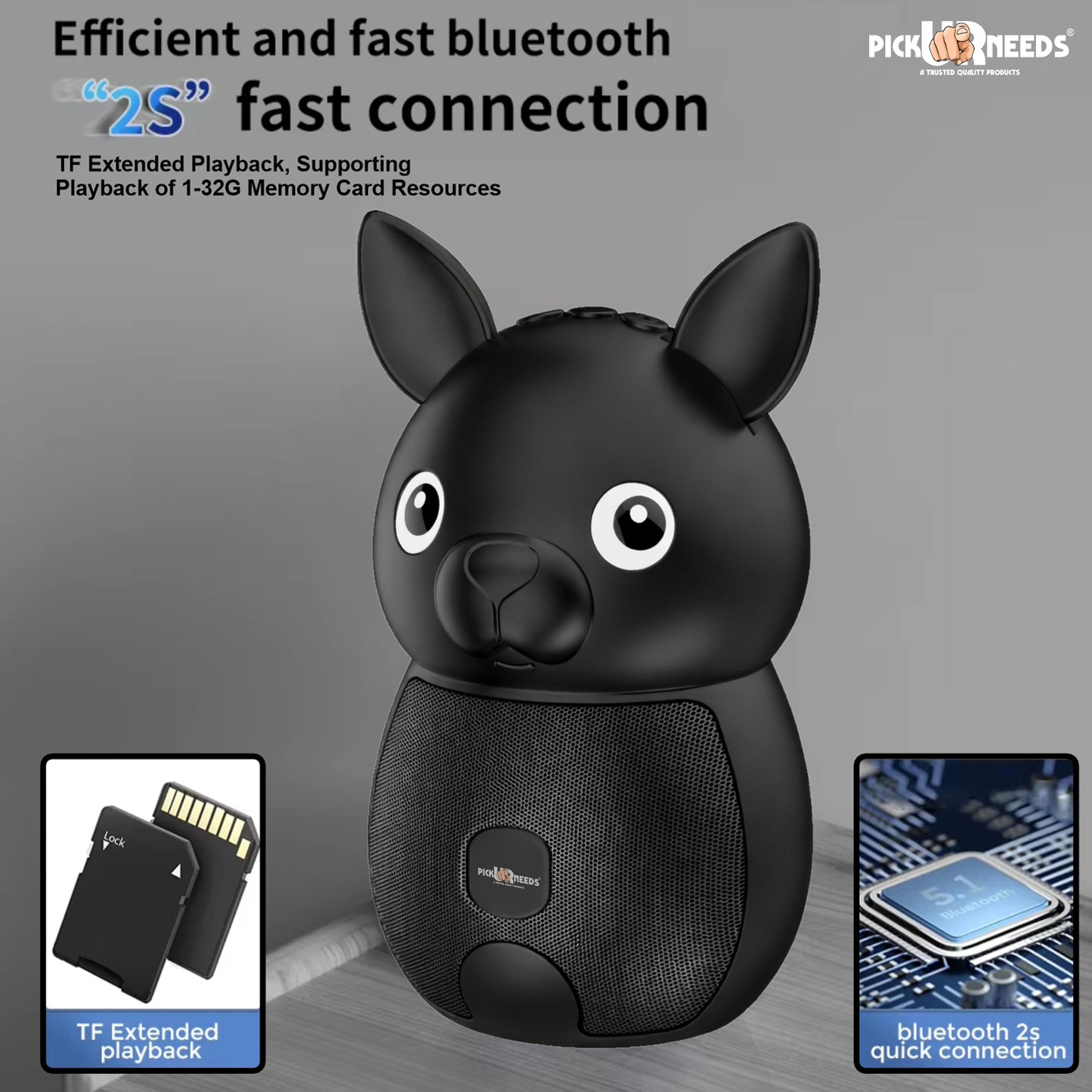 Pick Ur Needs Bunny Bluetooth Speaker | Cute Portable Wireless Speakers with TWS, FM Radio, USB & TF Card | Rechargeable Mini Speaker for Kids & Desk Use