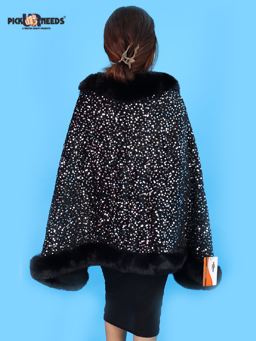 Visit the Pick Ur Needs Store Pick Ur Needs Luxury Sequin Faux Fur Shawl for Women Poncho & Winter Shrug Soft Warm Designer Wrap for Evening Parties