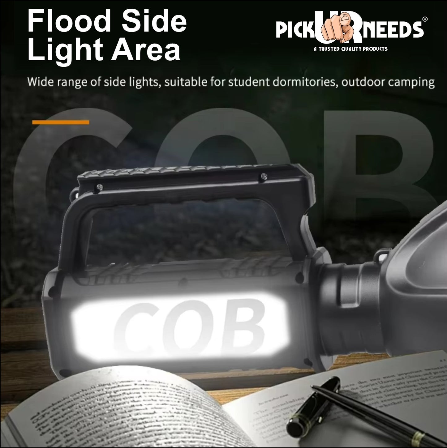 Pick Ur Needs LED 100W LongRange Search Torch With 4 Modes, Multi Purpose, Handheld,Waterproof Torch  (Black, 13 cm, Rechargeable)