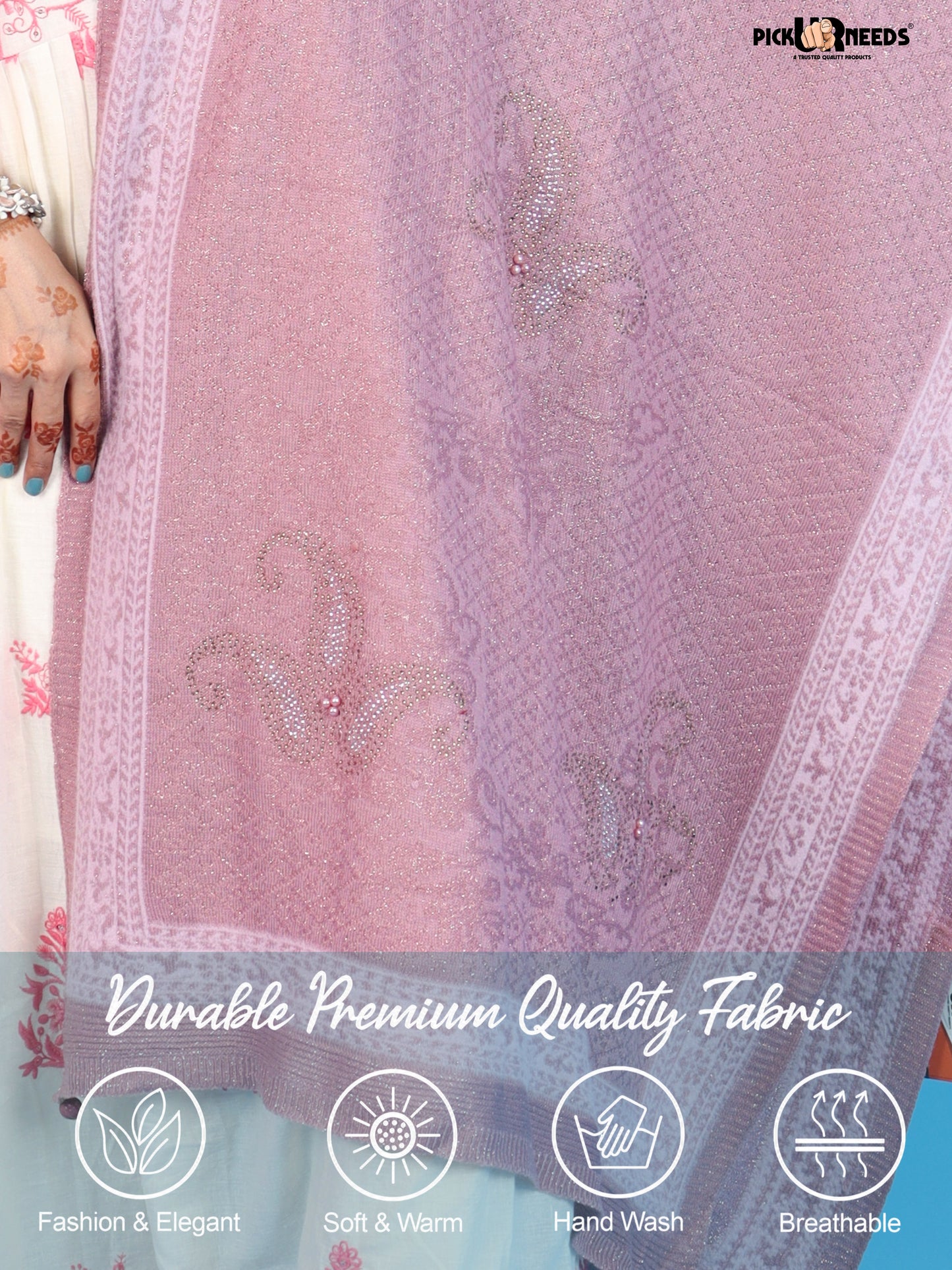 Pick Ur Needs Women’s Winter Shawl with Elegant Floral Pattern & Decorative Border Soft Warm Fashion Wrap for Women & Girls
