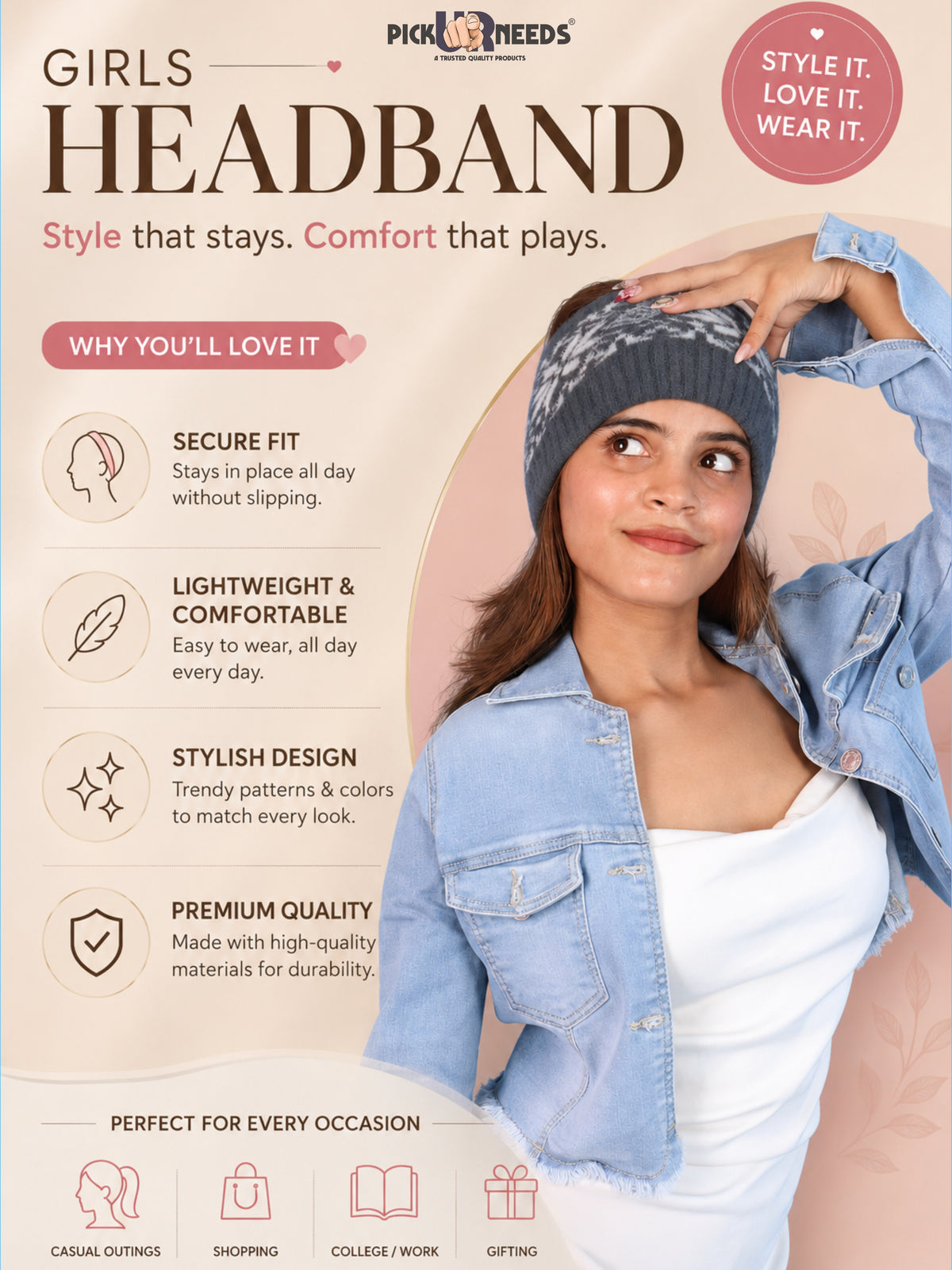 Pick Ur Needs Winter Headband for Women & Men Stretchable Ear Warmer Kanpatti Hair Band Cozy Head Cover for Walking, Running & Travel