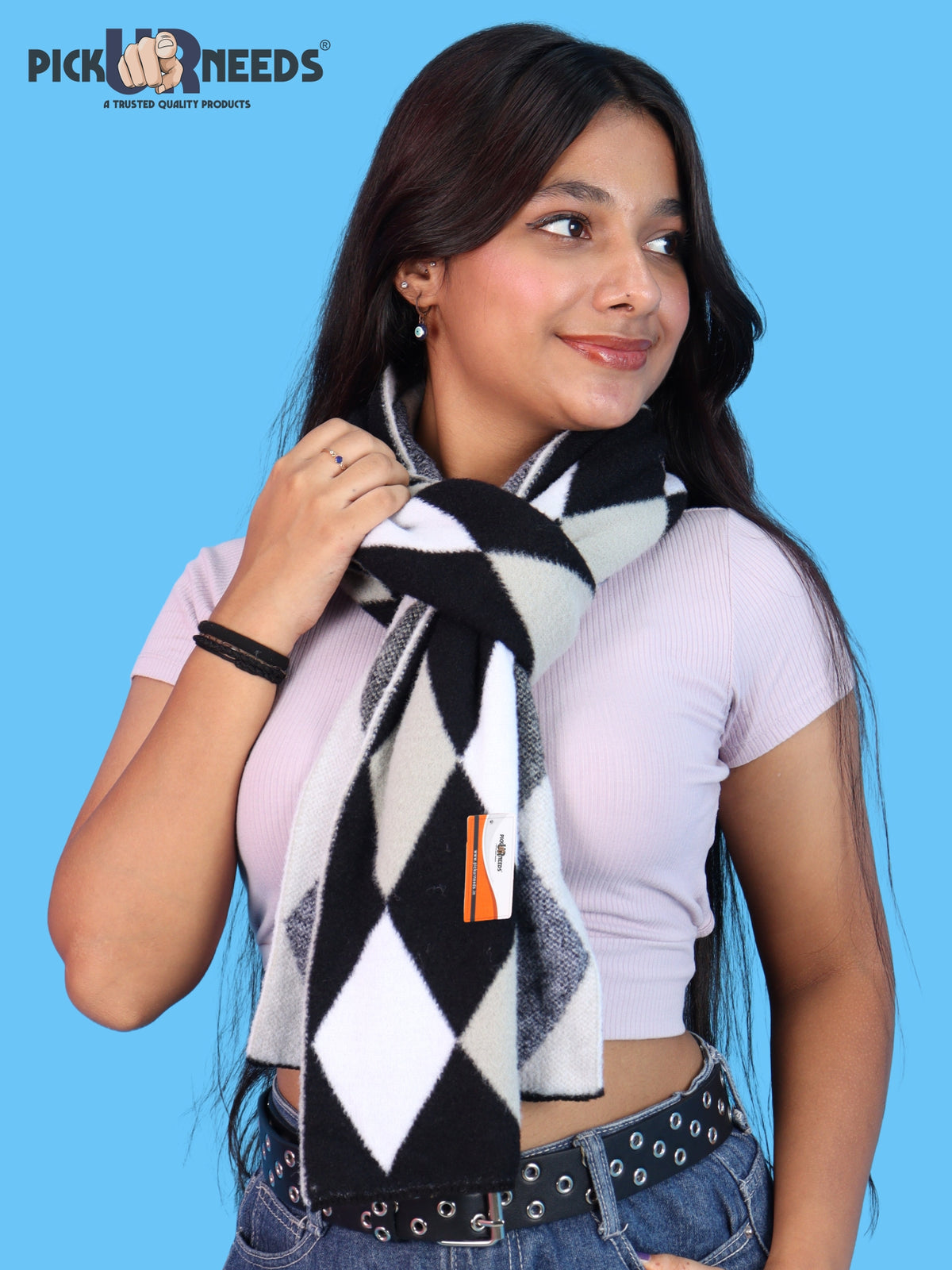 Pick Ur Needs Womens Winter Stole Scarf Soft Warm Geometric Pattern Wrap Stylish Muffler Fashionable Wear For Girls