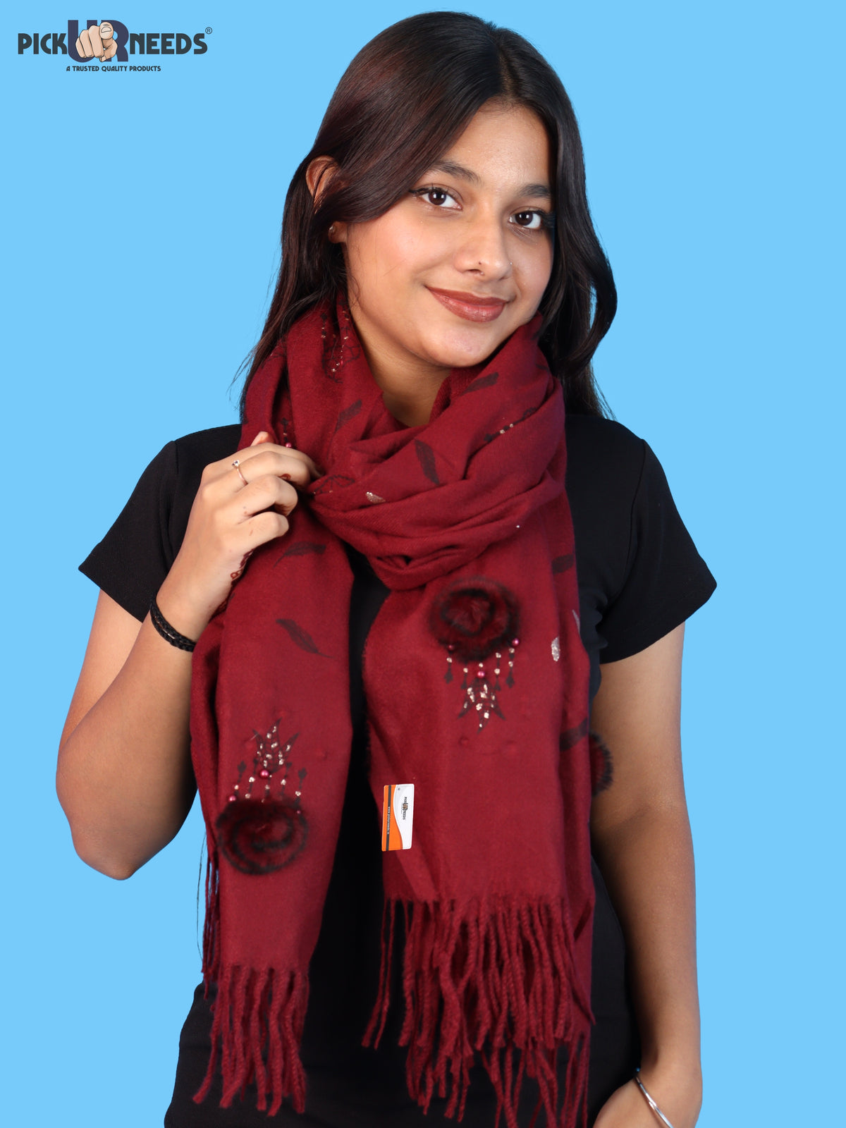 Pick Ur Needs Womens & Girls Muffler & Scarf with Elegant Dreamcatcher Print Soft Warm Lightweight Winter Neck Wrap with Stylish Fringes