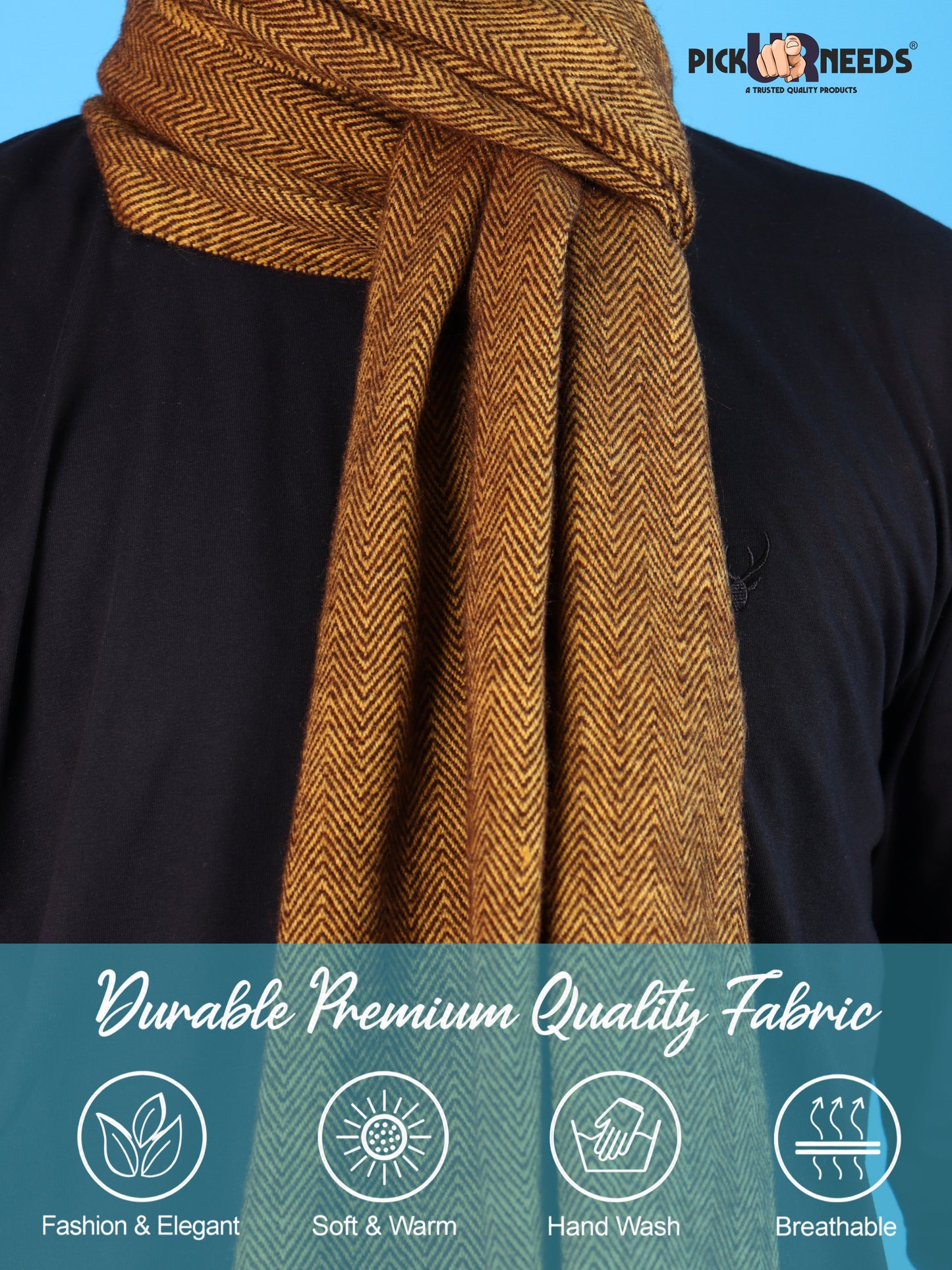 Pick Ur Needs Men's Muffler With Multi Color Strips Design Woolem Blend Fabric Stylish Tussles Ends Muffler For Men