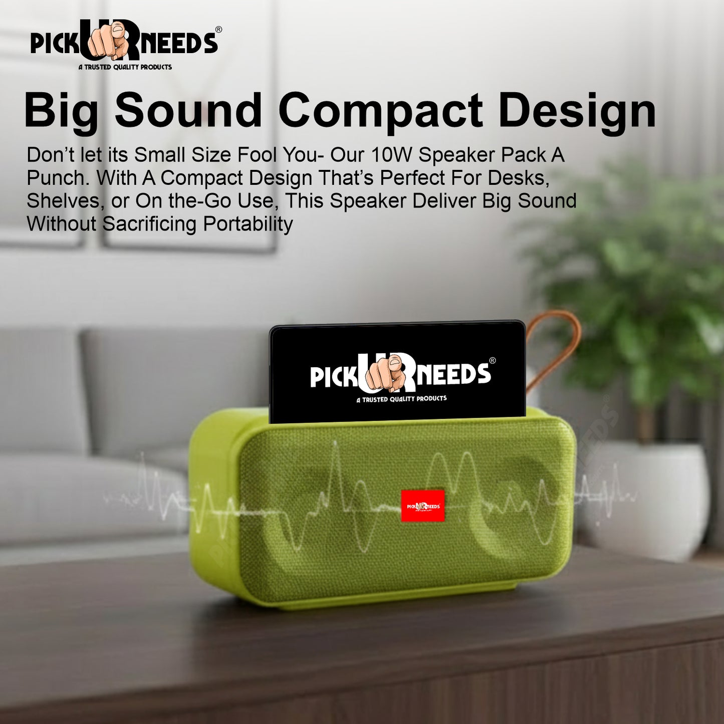 Pick Ur Needs 10W Portable Wireless Mini Bluetooth Speaker  1200mAh Battery  4H Playtime  Type-C, USB & TF Card Support