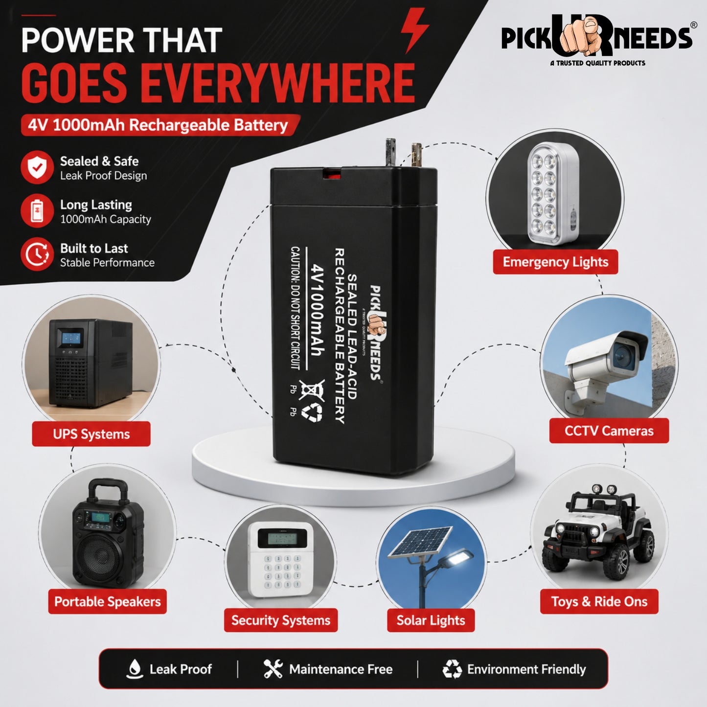 Pick Ur Needs Emergency Light Durable 4V 1000mAh Sealed Lead Acid Battery 4 hrs Lantern Emergency Light (Black)