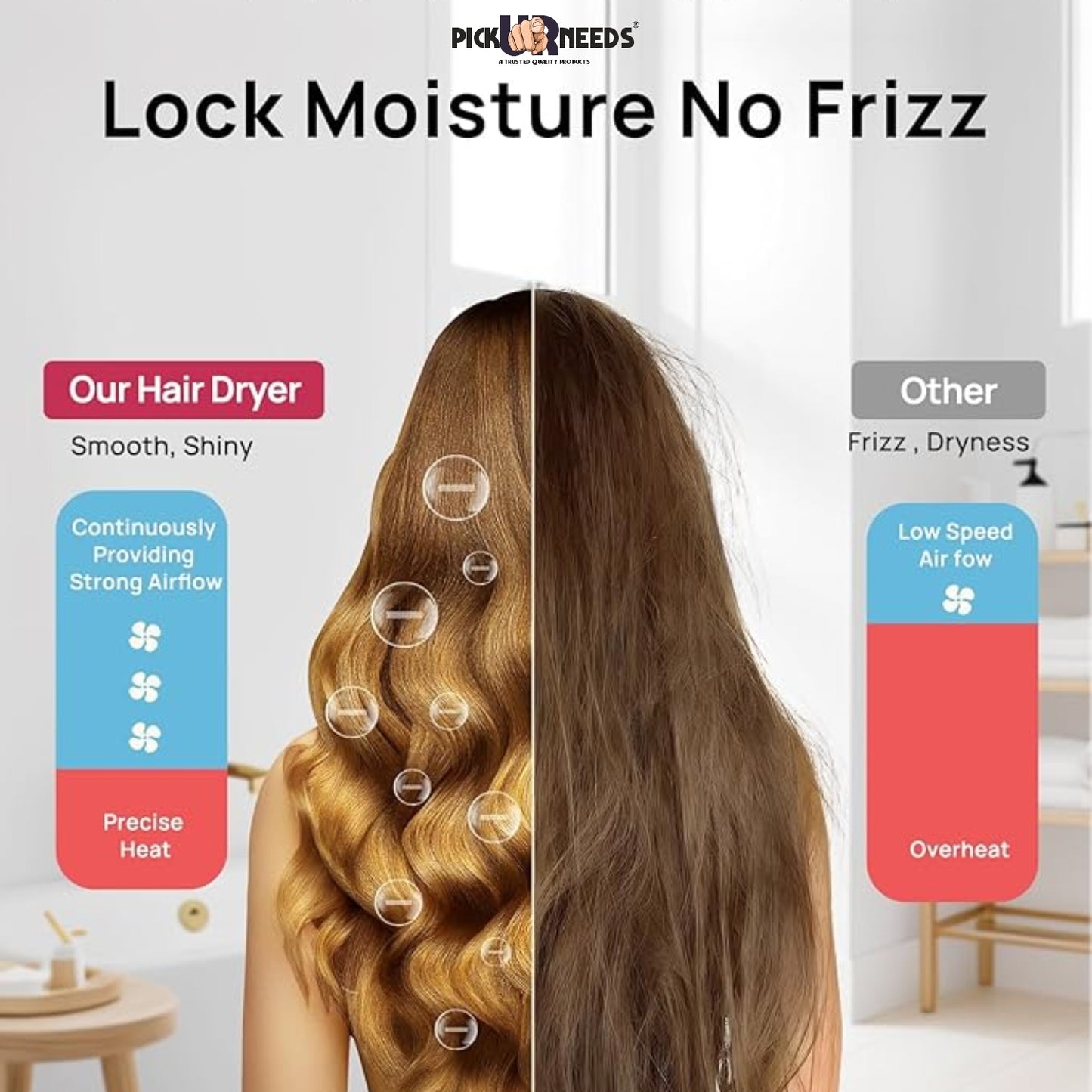 Pick Ur Needs Hair Dryer for Women & Men Quick Dry Hot and Cold Air Low Noise Dryer Hair Dryer