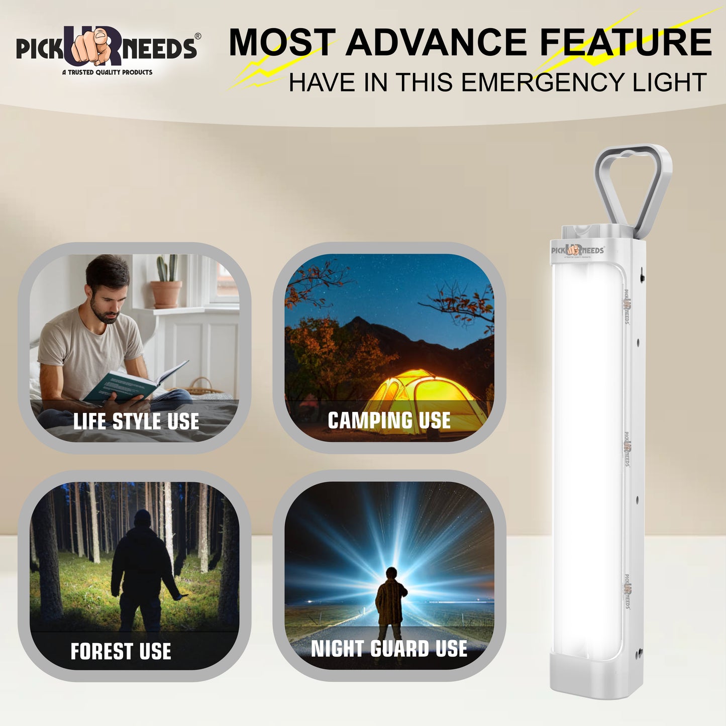 Pick Ur Needs Chargeable Emergency Light With Touch Sensor On / Off 2 High Brightness LED Tube 5 hrs Lantern Emergency Light