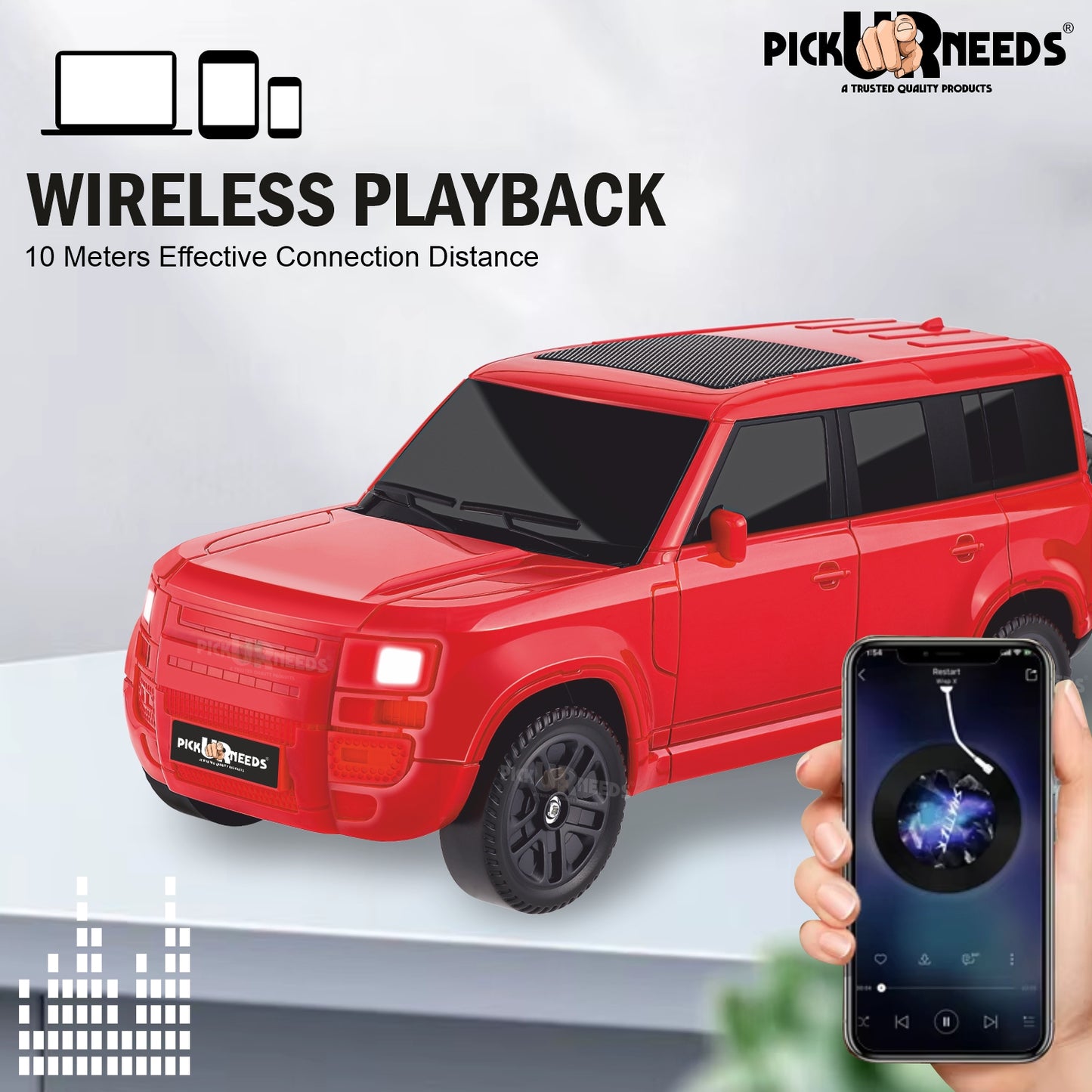 Pick Ur Needs Portable 10W Car Shape Bluetooth Wireless Speaker with Deep Bass 1200mAh Battery Support FM Radio, USB, TF Card, TWS Stylish SUV Design