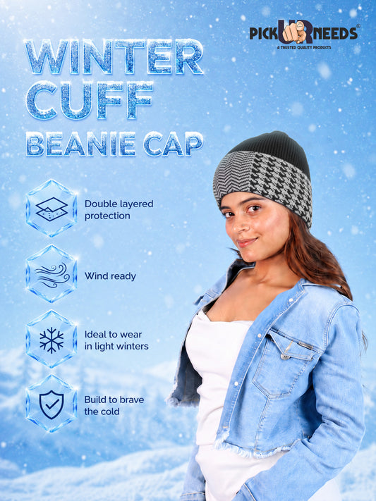 Pick Ur Needs Winter Cuff Beanie Cap – Double-Layered Warm Winter Hat