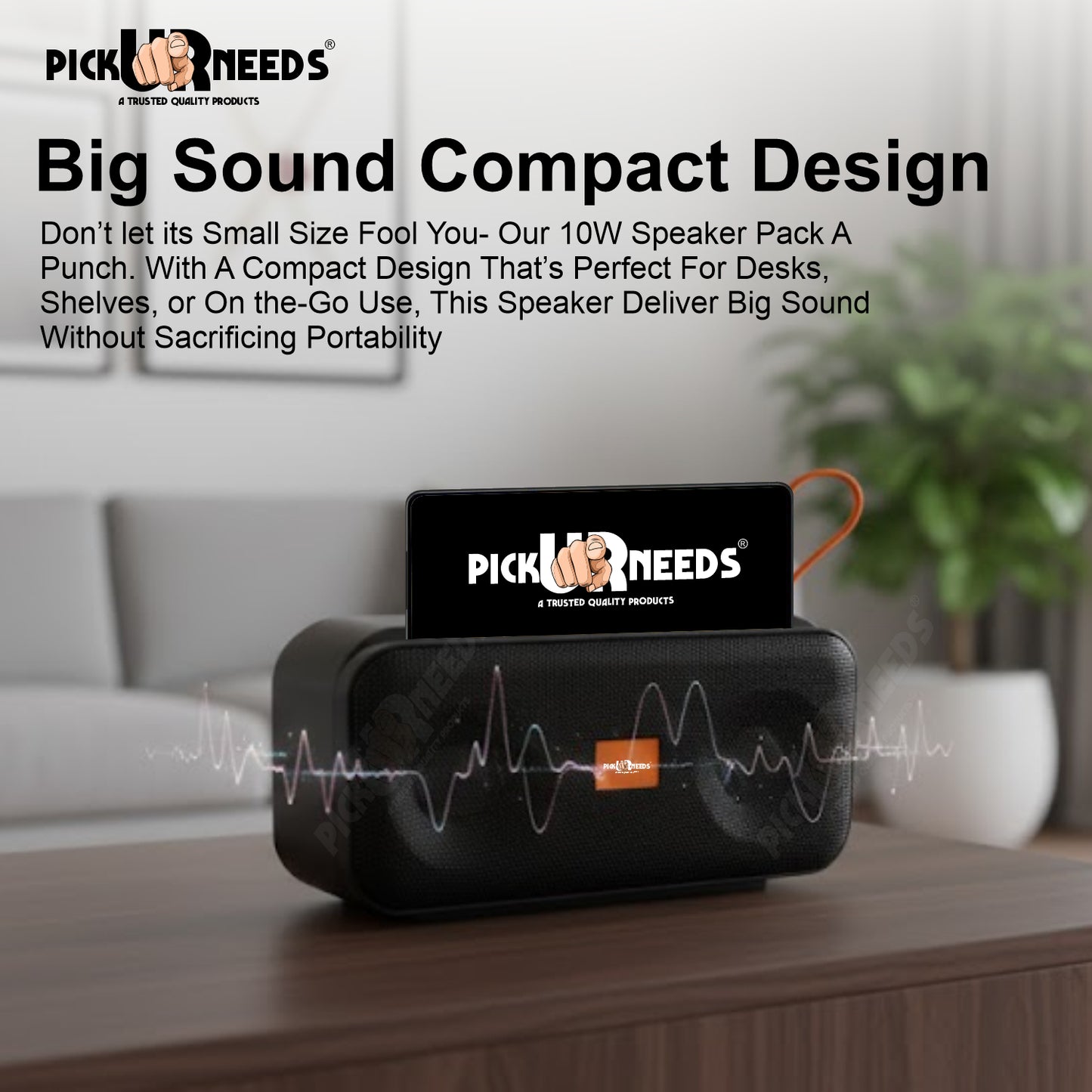 Pick Ur Needs 10W Portable Wireless Mini Bluetooth Speaker  1200mAh Battery  4H Playtime  Type-C, USB & TF Card Support