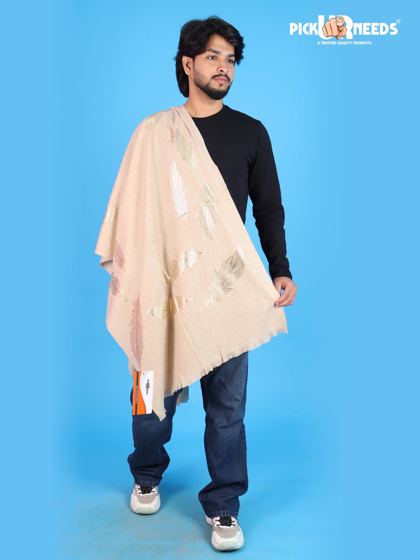 Pick Ur Needs Winter Shawl, Scarf, Stole & Muffler with Elegant Feather Print Soft Lightweight Winter Wrap for Men Stylish Scarf Stole for Kurta, Shirt For Boys
