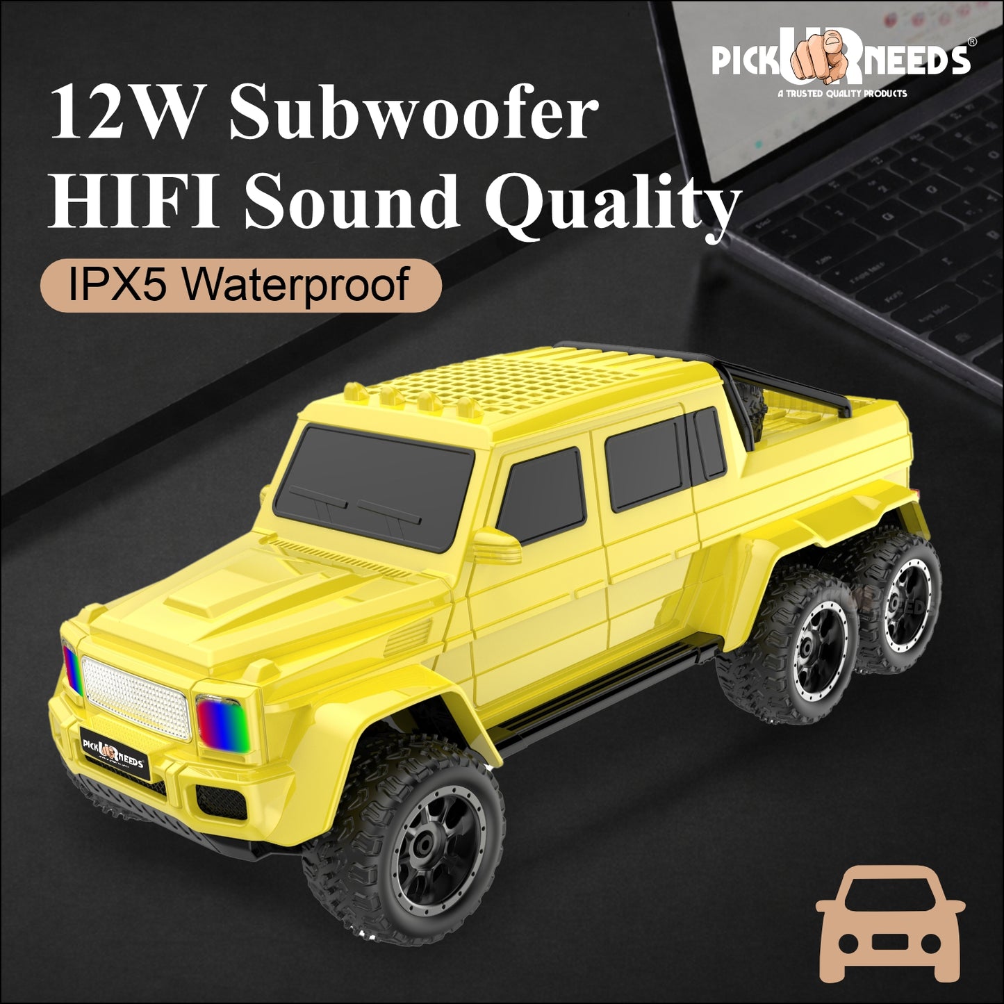 Pick Ur Needs Wireless Car Rechargeable RGB Bluetooth Speaker 12W Beat Sync Lightshow 1200mAh Battery | USB/TF/AUX/FM