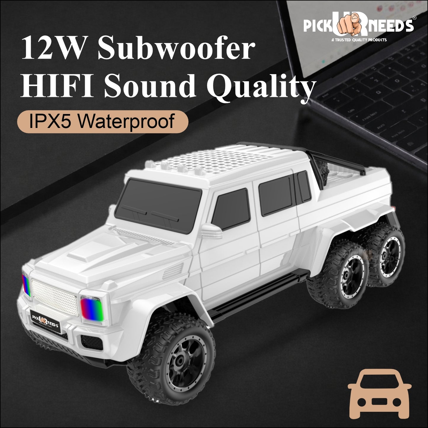 Pick Ur Needs Wireless Car Rechargeable RGB Bluetooth Speaker 12W Beat Sync Lightshow 1200mAh Battery | USB/TF/AUX/FM