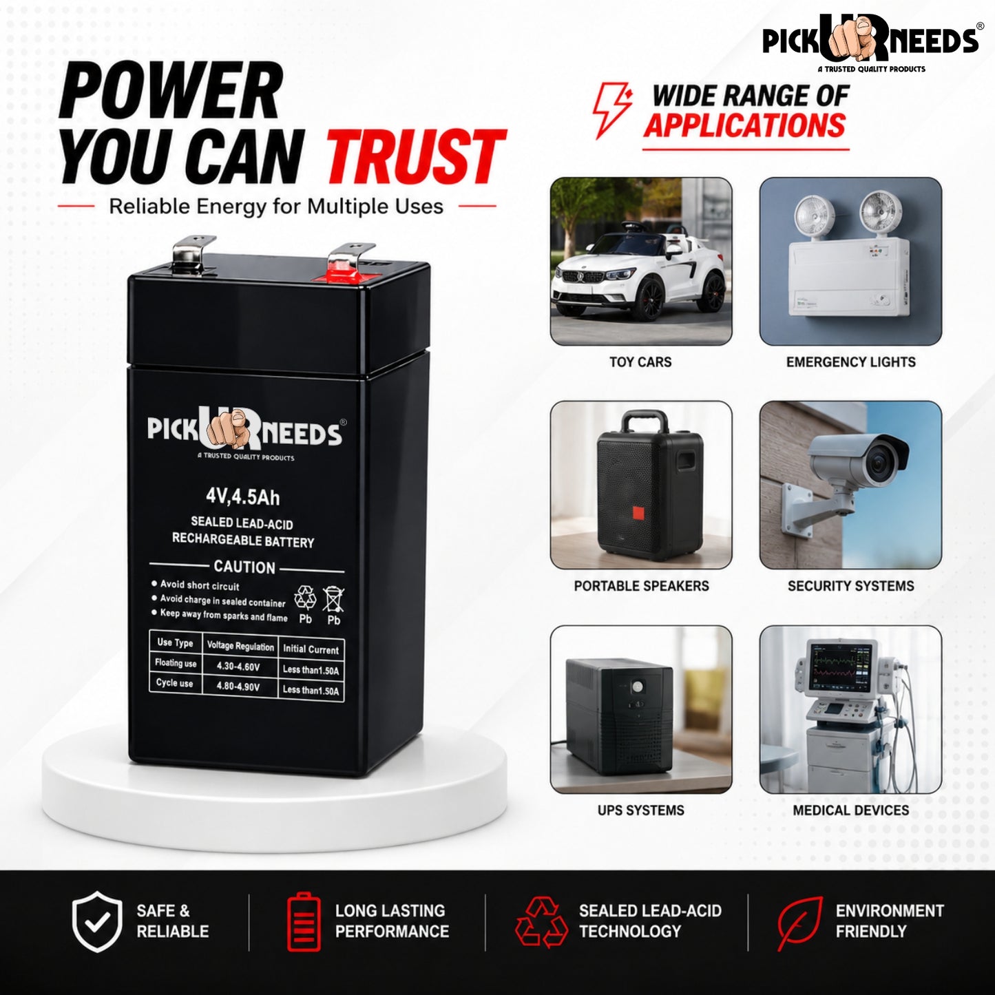 Pick Ur Needs 4500mAH Emergency Light Rechargeable Lead Acid   Battery