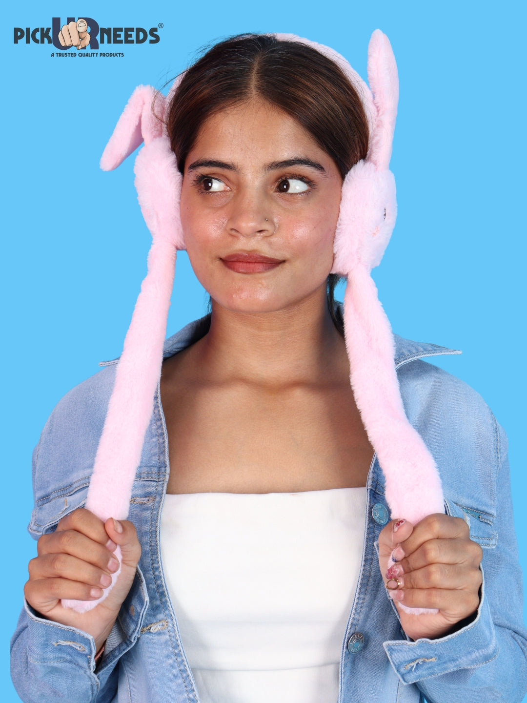 Pick Ur Needs Plush Bunny Cute Earmuffs for Girls & Women with RGB LED Lights,Ultra Soft Warm Winter Moving Flapping Ears Muffs