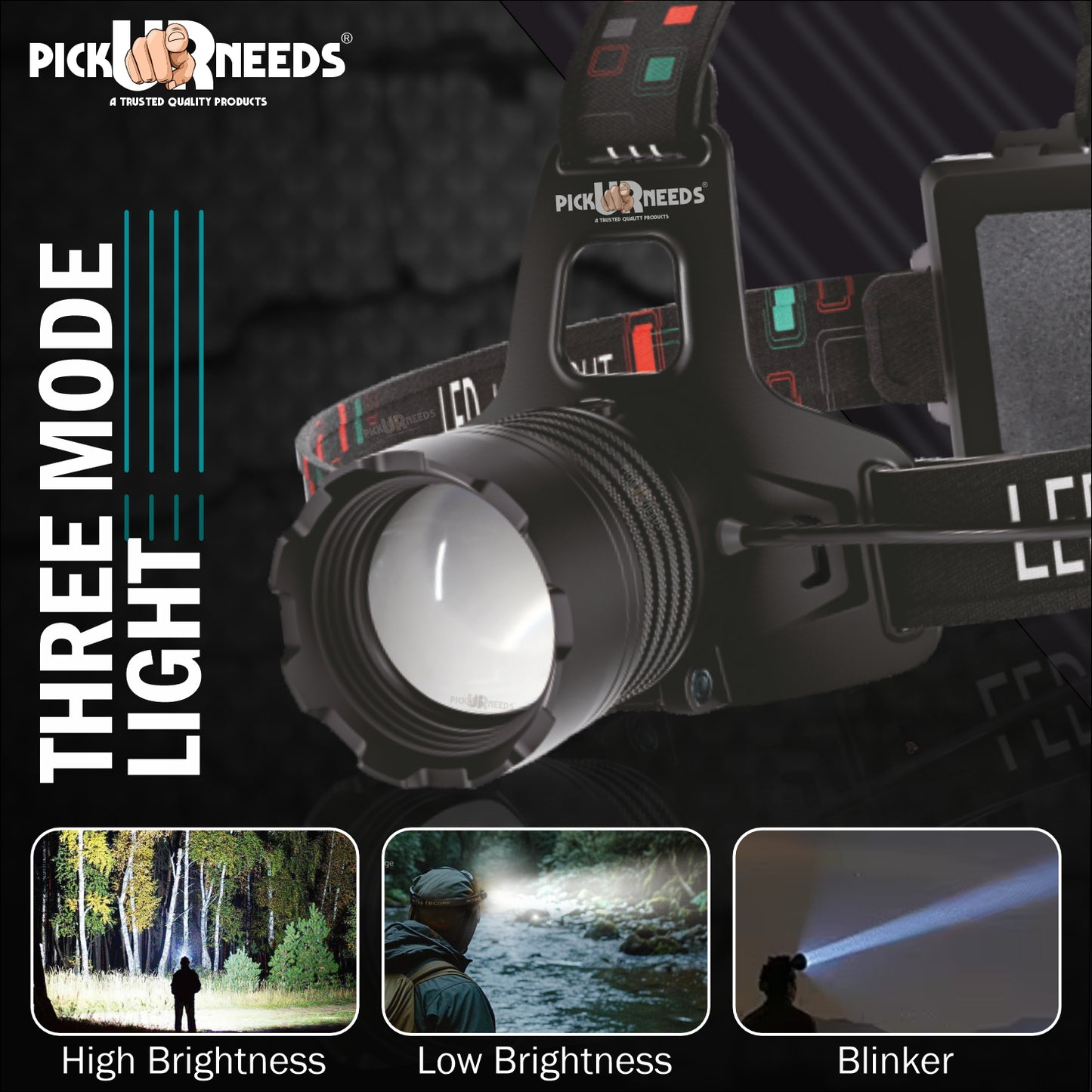 Pick Ur Needs 250W Emergency Head Lamp Light 6000mAh Power Bank Battery With Zooming Feature Torch (Black, 11 cm, Rechargeable)