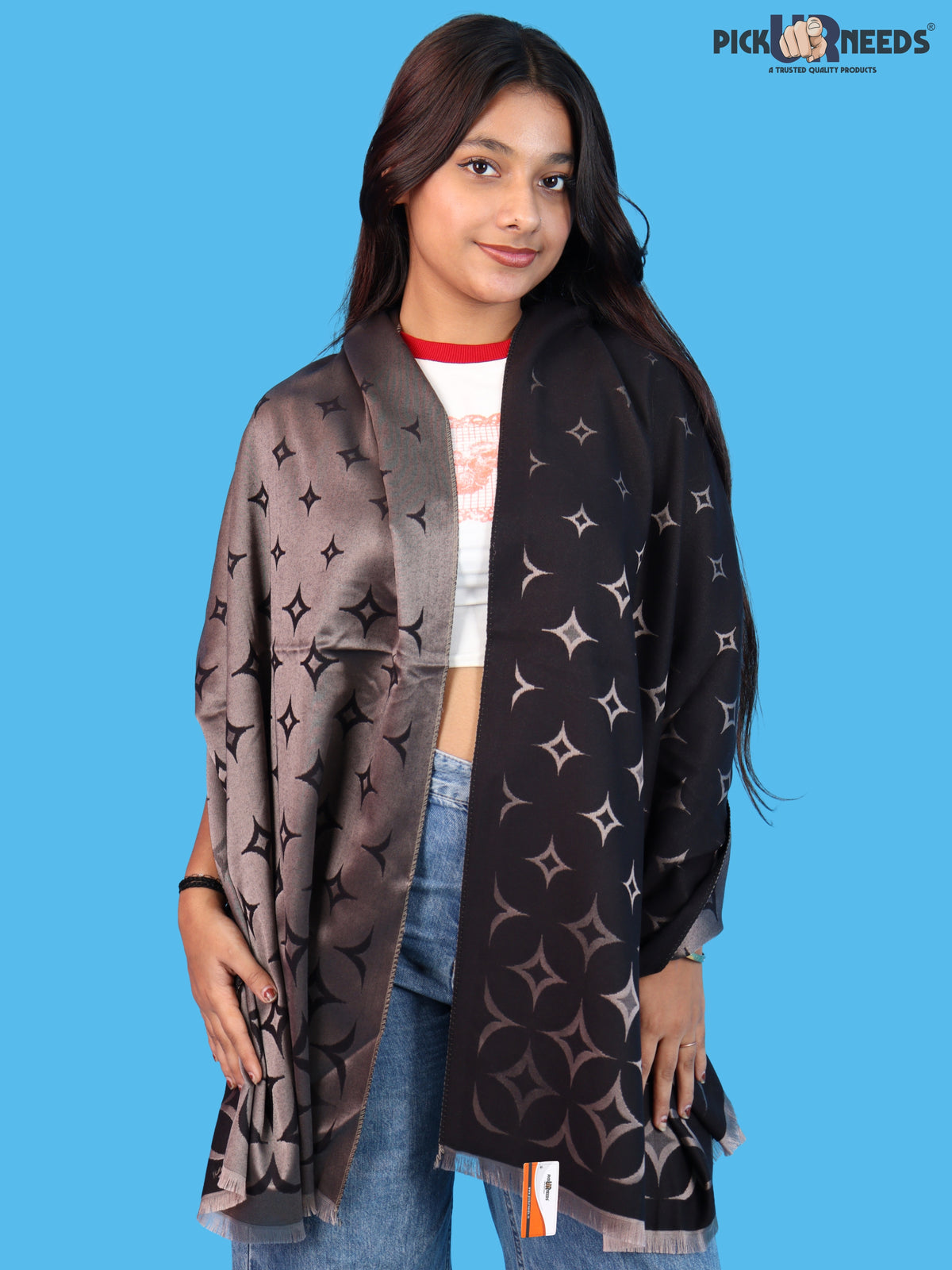 Pick Ur Needs Premium Womens 2-in-1 Reversible Shawl Stylish Printed Winter Shawls for Girls Soft Warm Woolen Stole