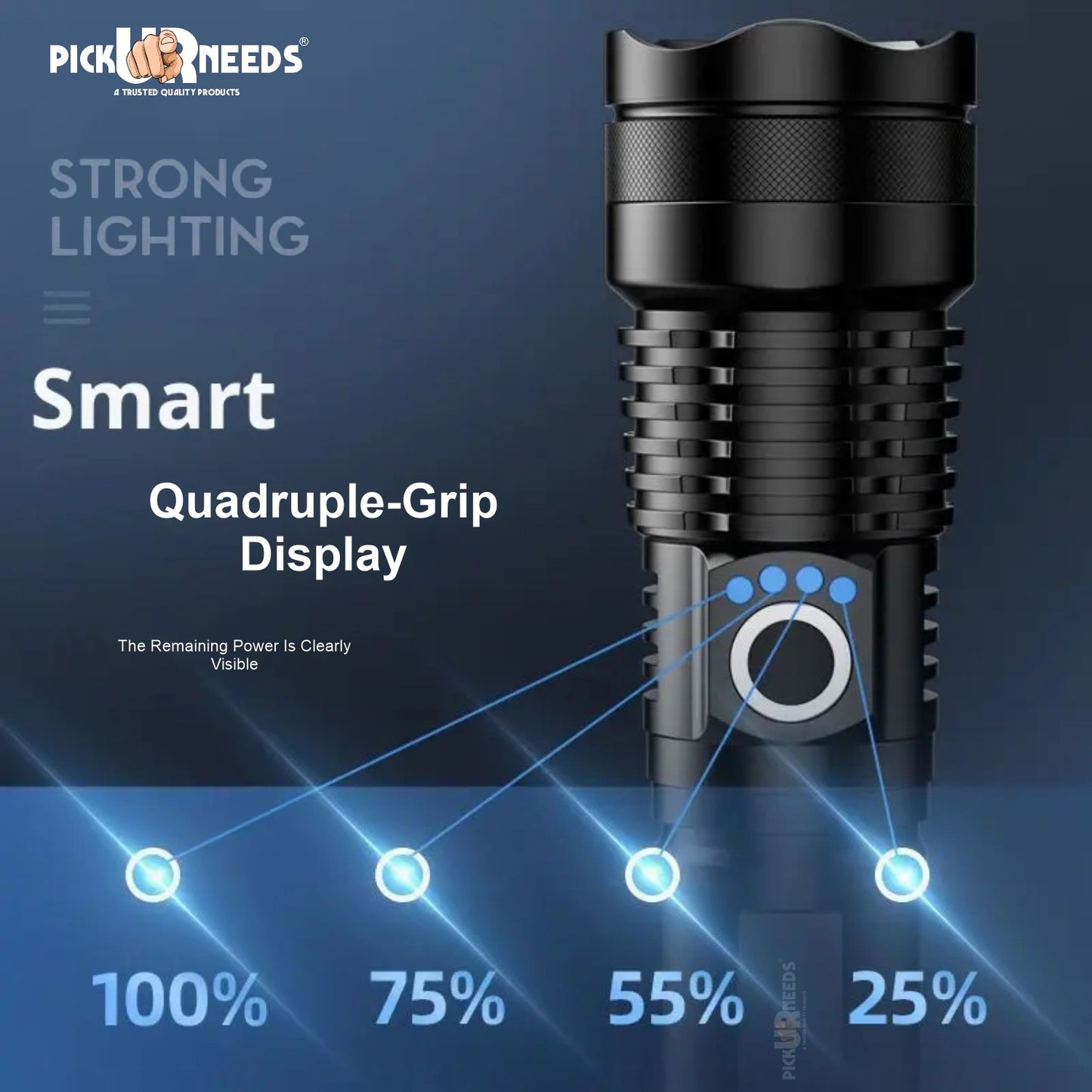 Pick Ur Needs 100W High Power Rechargeable Flashlight with 3000mAh Battery, 5 Lighting Modes 5 hrs Torch Emergency Light
