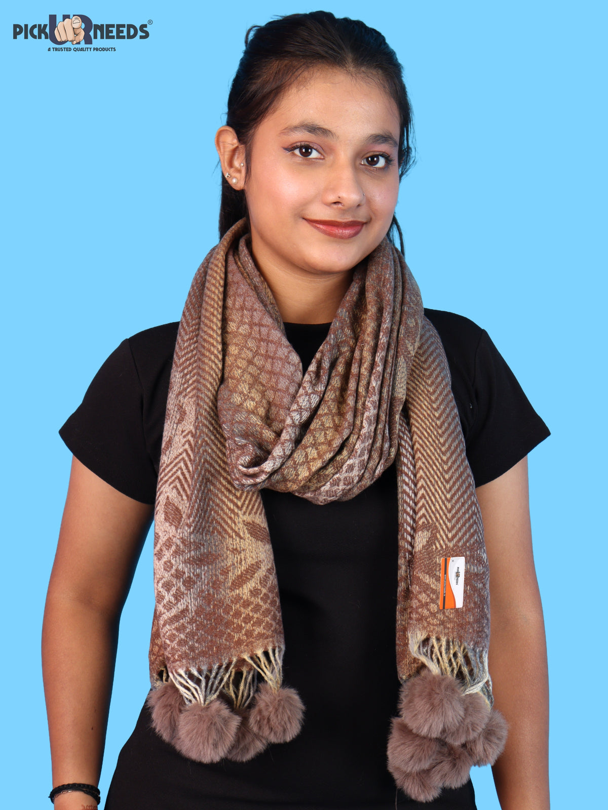 Pick Ur Needs Soft Woolen Designer Winter Shawl with Beautiful Floral Pattern & Pom Pom Tassels For Girls & Womens
