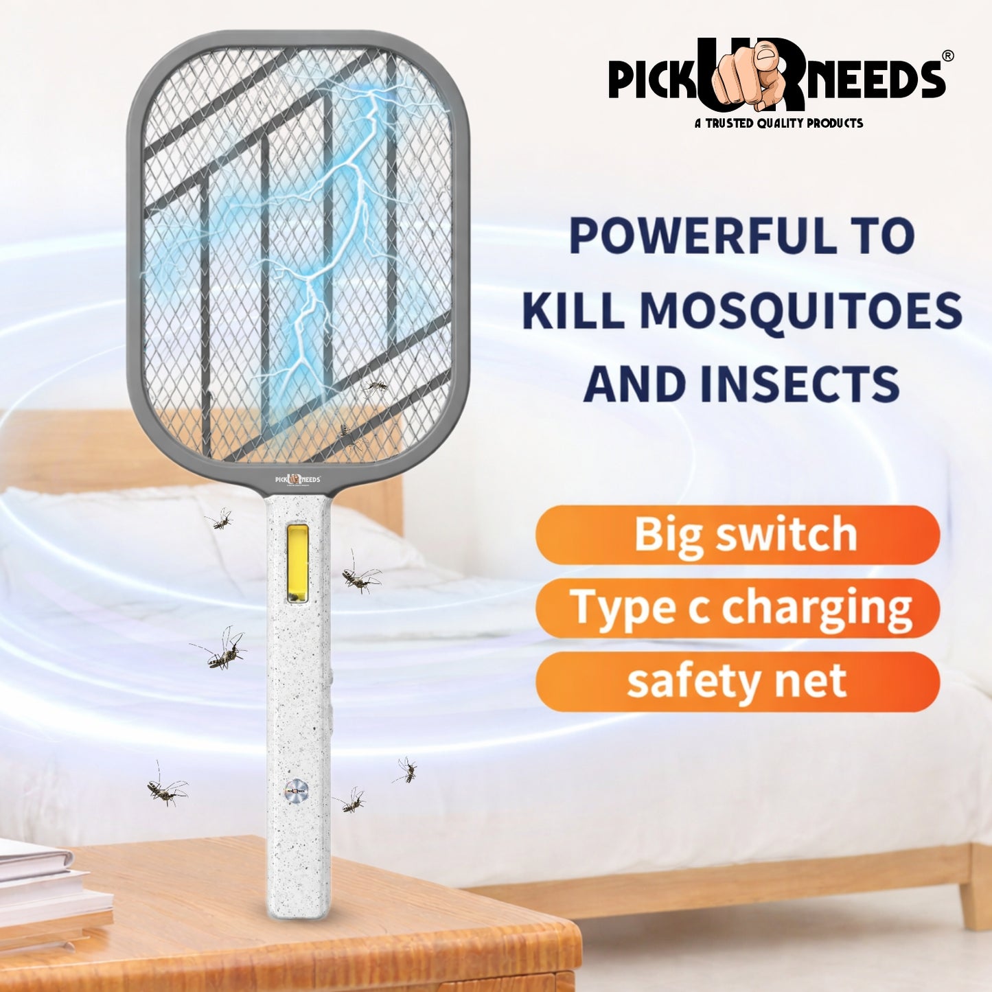 Pick Ur Needs Mosquito Bat/Racket Rechargeable Electric Insect Killer for Indoor Outdoor Use