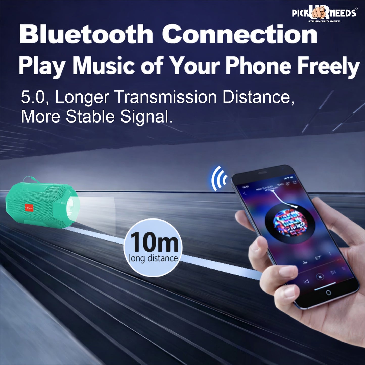 Pick Ur Needs 10W Rechargeable Wireless Bluetooth Speaker with Torch Light | 1200mAh Battery | Bluetooth 5.0 | FM Radio | USB/TF Card | AUX | TWS | Portable Outdoor Speaker