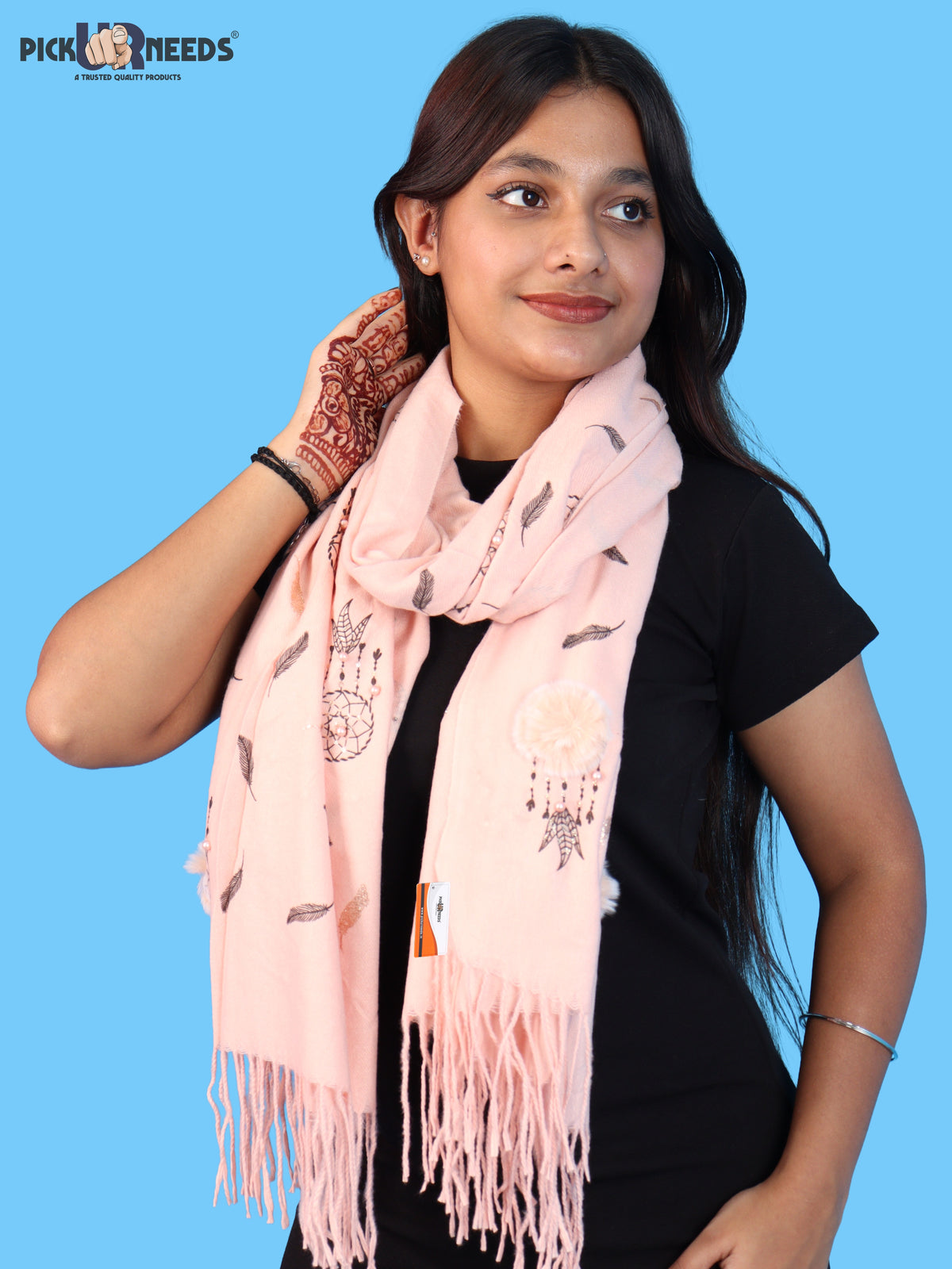 Pick Ur Needs Womens & Girls Muffler & Scarf with Elegant Dreamcatcher Print Soft Warm Lightweight Winter Neck Wrap with Stylish Fringes
