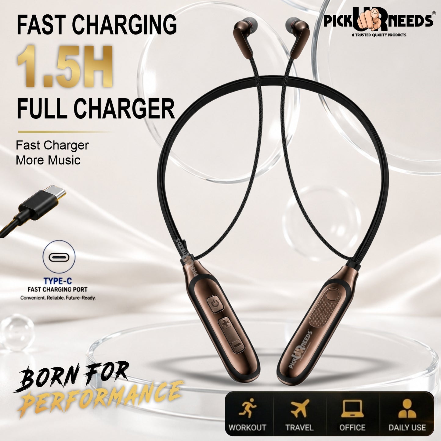 Wireless Neckband HD Sound, Magnetic Earbuds, Built-in Mic, Hands-Free Calling