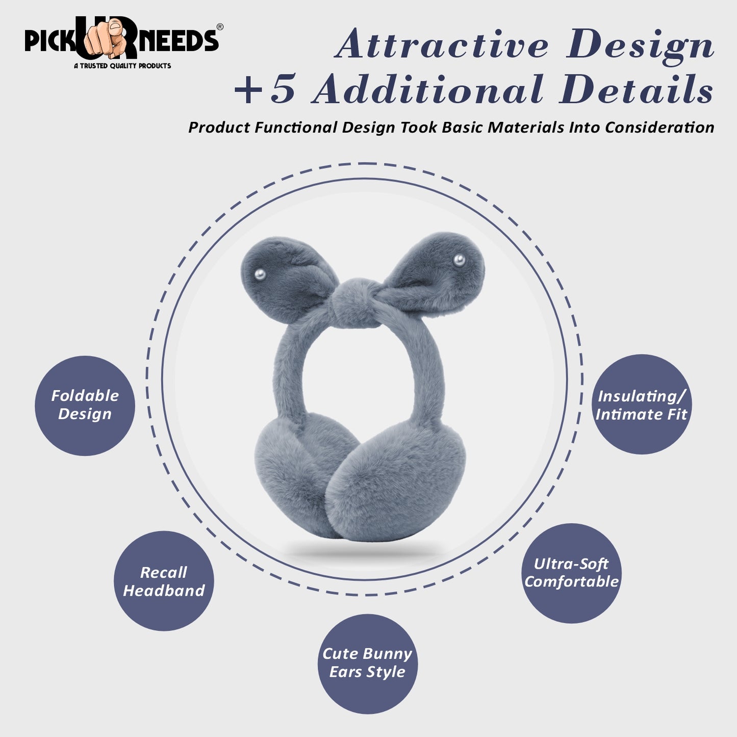 Pick Ur Needs Plush Earmuffs for Women & Girls with Stone Detail – Foldable Ultra-Soft Ear Warmers, Lightweight Winter Ear Muffs, Warm & Comfortable Cold Weather Accessory