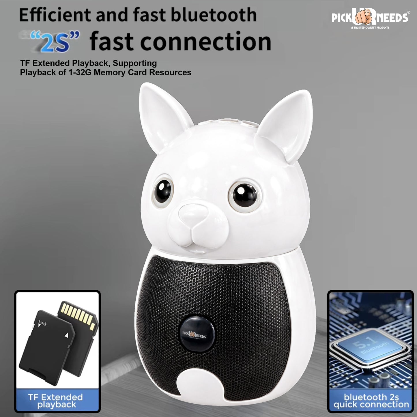 Pick Ur Needs Bunny Bluetooth Speaker | Cute Portable Wireless Speakers with TWS, FM Radio, USB & TF Card | Rechargeable Mini Speaker for Kids & Desk Use
