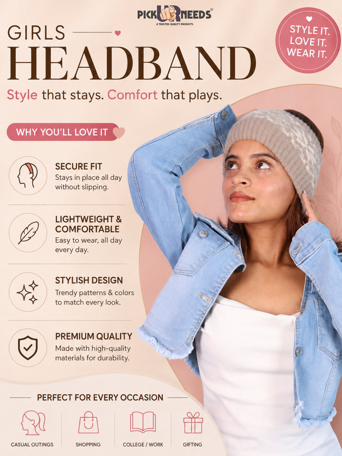 Pick Ur Needs Winter Headband for Women & Men Stretchable Ear Warmer Kanpatti Hair Band Cozy Head Cover for Walking, Running & Travel