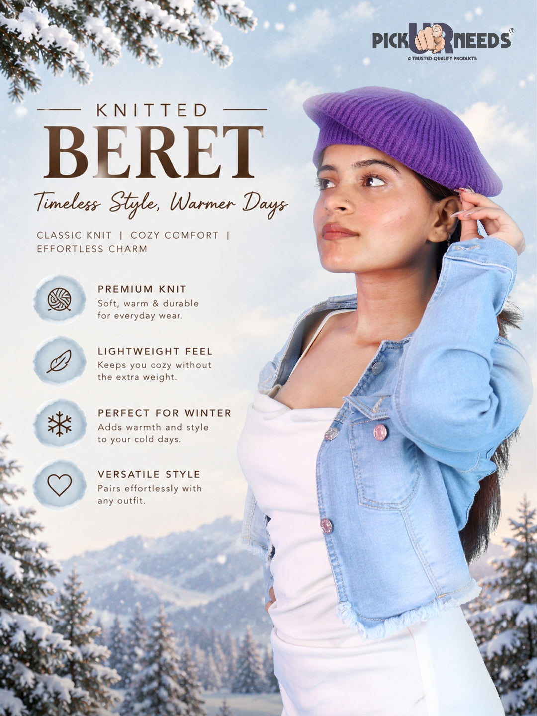 Pick Ur Needs Knitted Beret for Women – Stylish, Warm & Lightweight Winter Hat