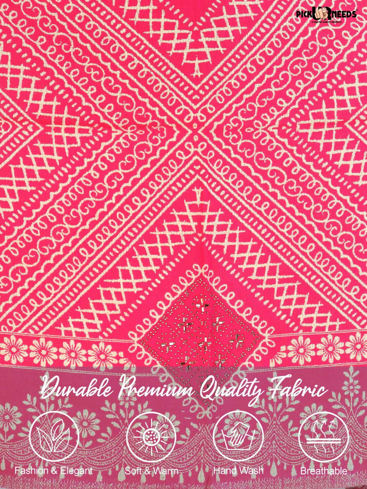 Pick Ur Needs Womens Elegant Embroidered Pattern Shawl Statement Wrap with Artistic Motif Work & Fringe Detailing Girls Stole for Ethnic and Casual Styling