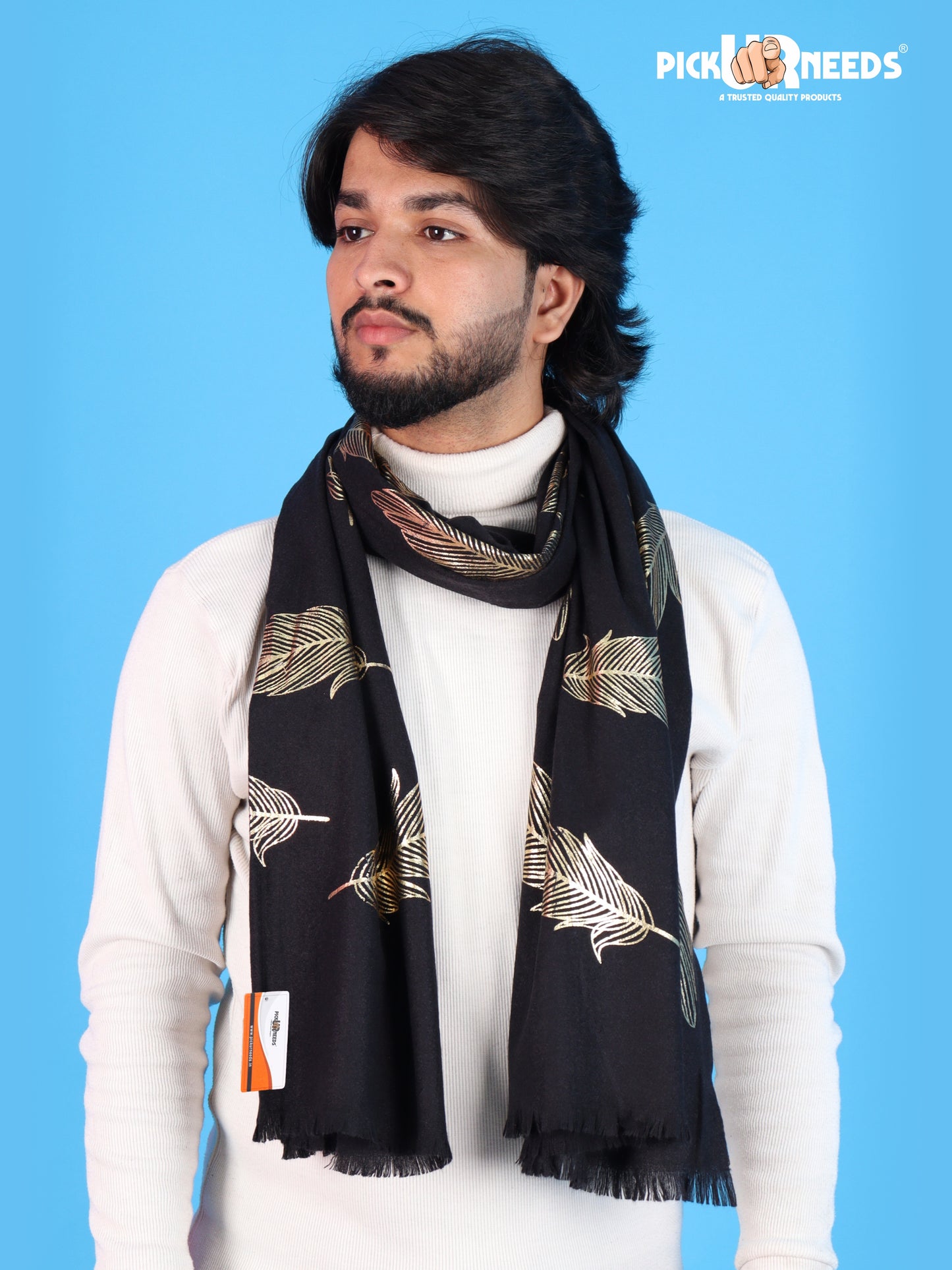 Pick Ur Needs Winter Shawl, Scarf, Stole & Muffler with Elegant Feather Print Soft Lightweight Winter Wrap for Men Stylish Scarf Stole for Kurta, Shirt For Boys