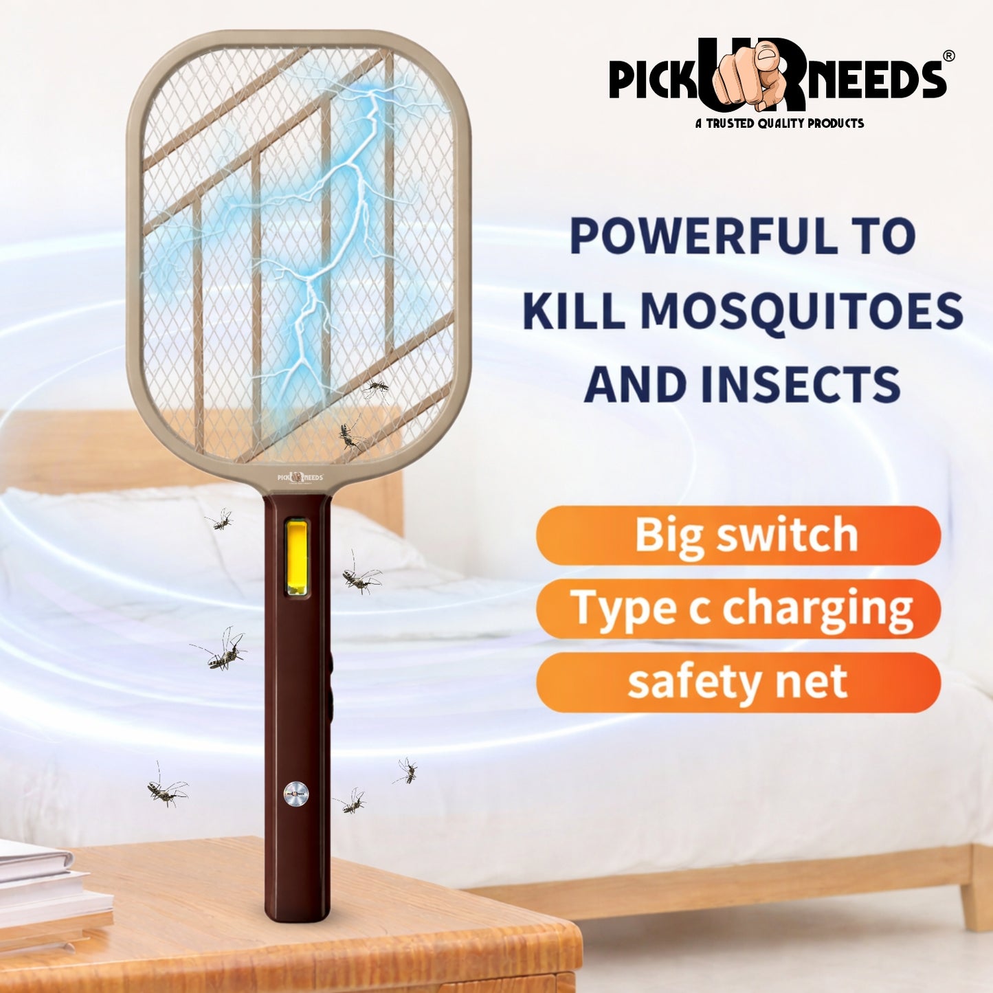 Pick Ur Needs Mosquito Bat/Racket Rechargeable Electric Insect Killer for Indoor Outdoor Use