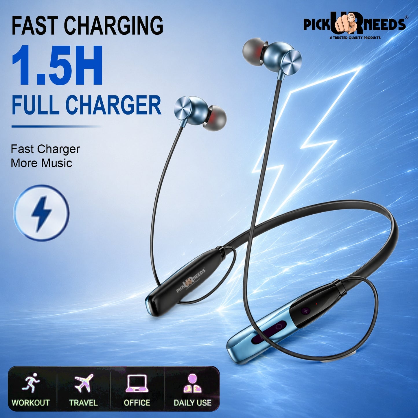 Bluetooth Wireless Neckband Earphones with Deep Bass Lightweight 40hrs Playtime