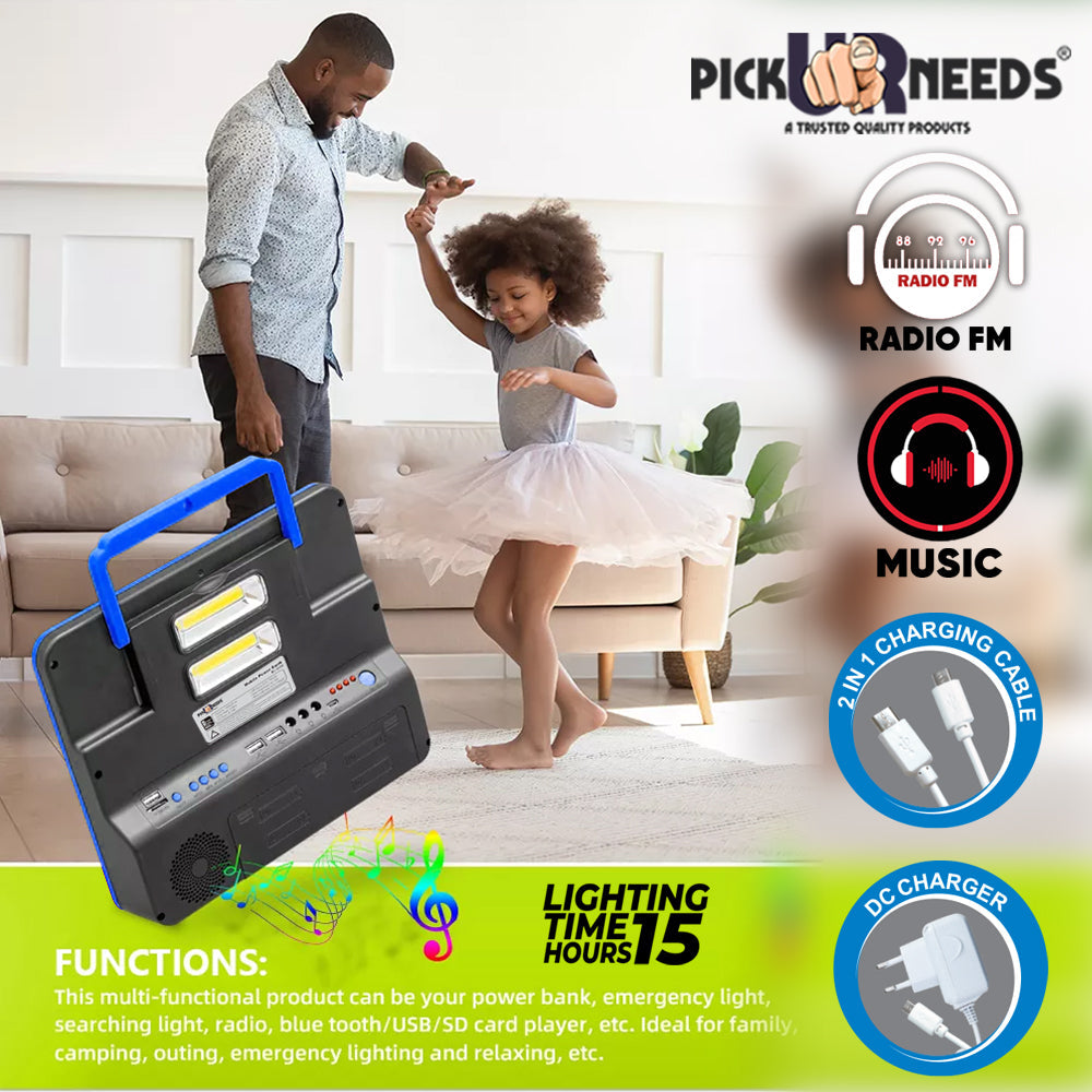 Pick Ur Needs Rechargeable Emergency Solar Lighting System with Radio & BT Music Function