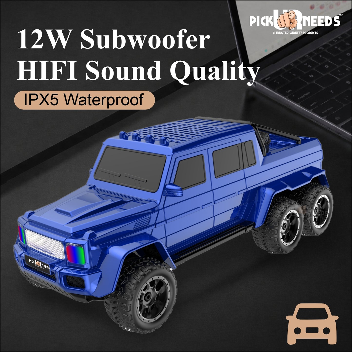 Pick Ur Needs Wireless Car Rechargeable RGB Bluetooth Speaker 12W Beat Sync Lightshow 1200mAh Battery | USB/TF/AUX/FM