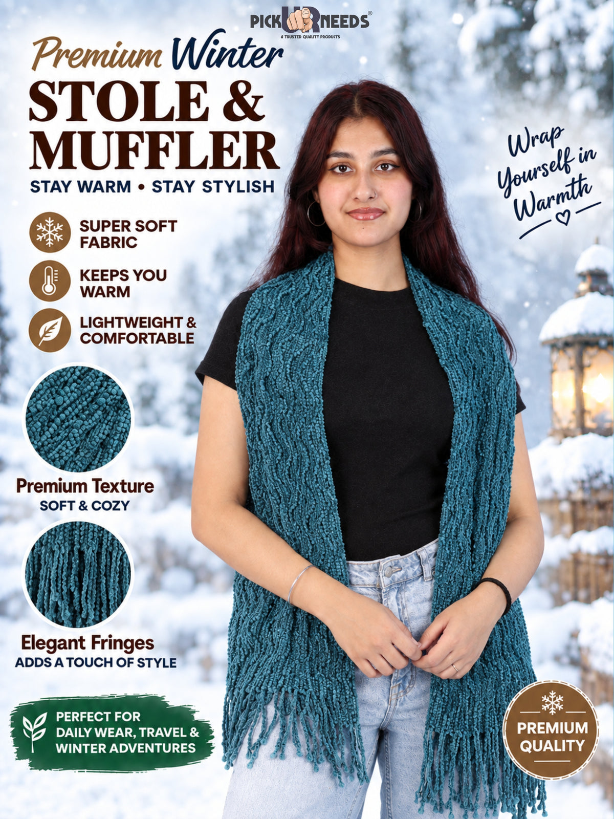 Pick Ur Needs Winter Premium Muffler for Women Soft Textured Woven with Elegant Fringe Detailing Warm For Girls