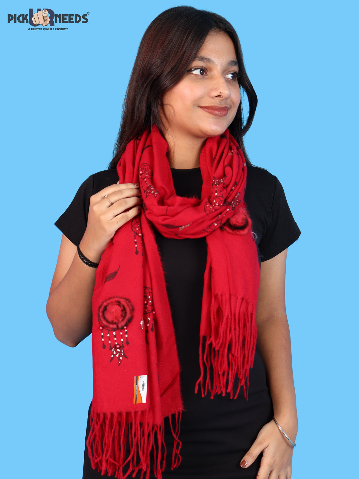 Pick Ur Needs Womens & Girls Muffler & Scarf with Elegant Dreamcatcher Print Soft Warm Lightweight Winter Neck Wrap with Stylish Fringes