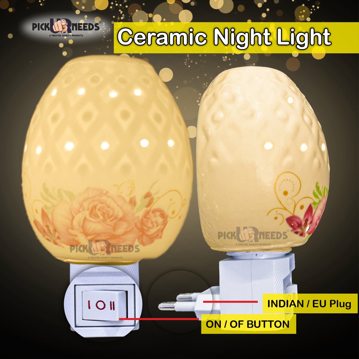 Pick Ur Needs Stylish Decorative Ceramic Electric Light (Design As per Availability) 2Pcs Night Lamp