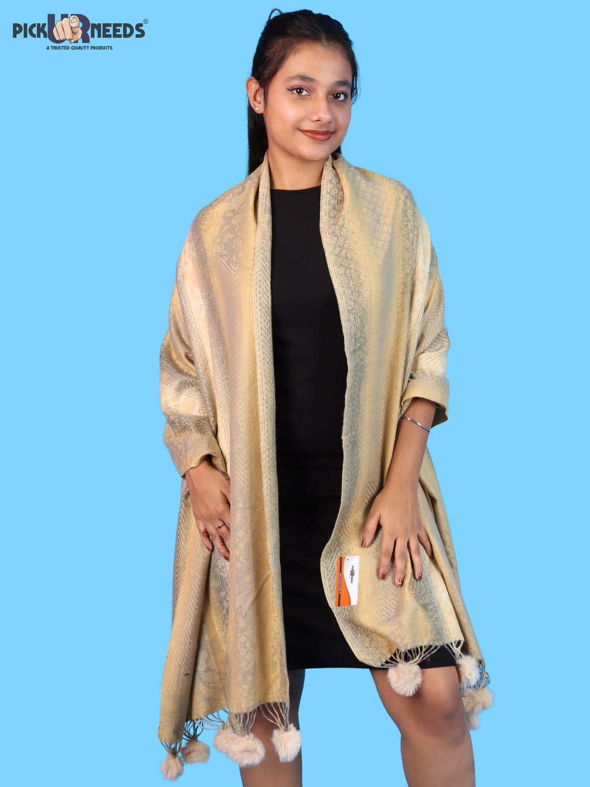 Pick Ur Needs Soft Woolen Designer Winter Shawl with Beautiful Floral Pattern & Pom Pom Tassels For Girls & Womens