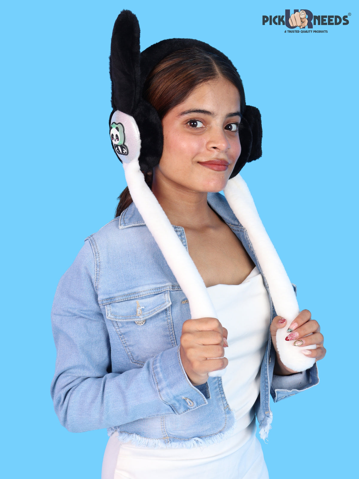 Pick Ur Needs Cute Teddy Earmuffs for Girls & Teenagers Soft Plush Winter Ear Warmers with RGB LED Teddy Face Light
