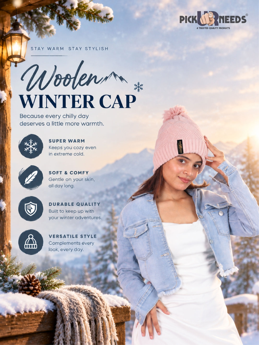 Pick Ur Needs Woolen Winter Cap – Warm & Stylish Winter Wear for Women