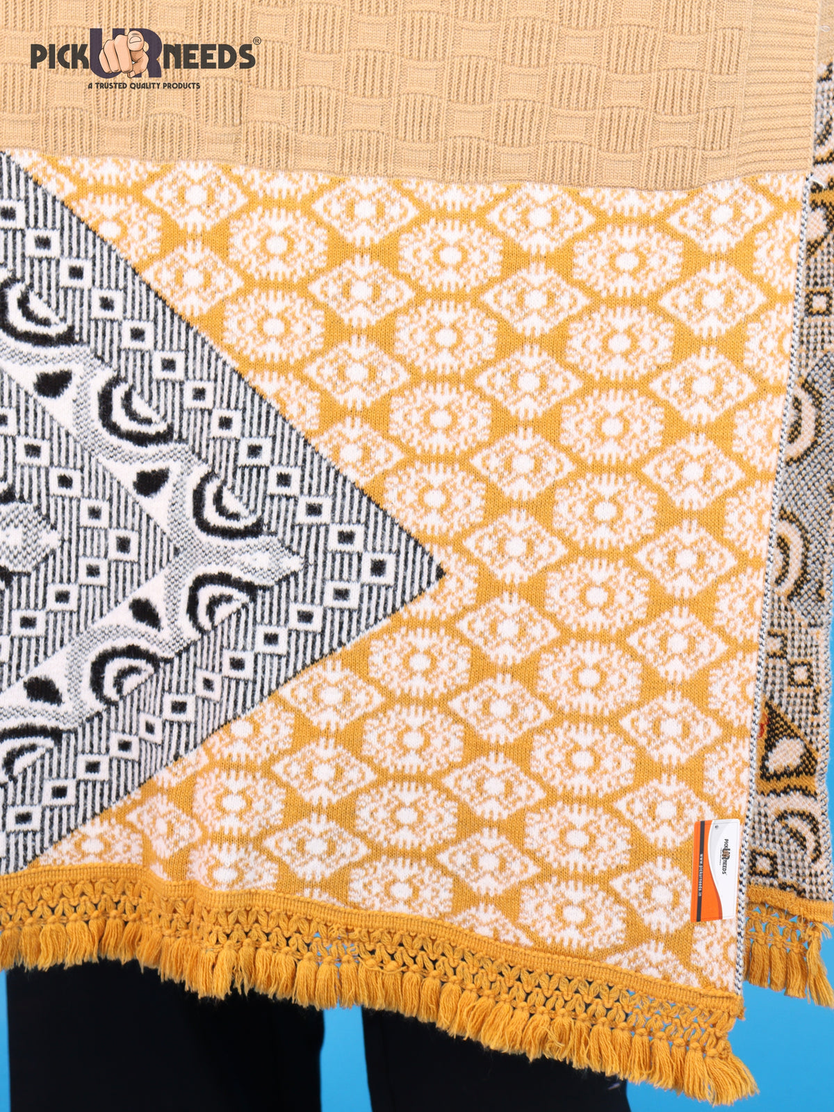 Pick Ur Needs Winter Girls & Womens Woolen Shawl, Soft Warm Printed Wrap with Elegant Pattern & Fringe Border