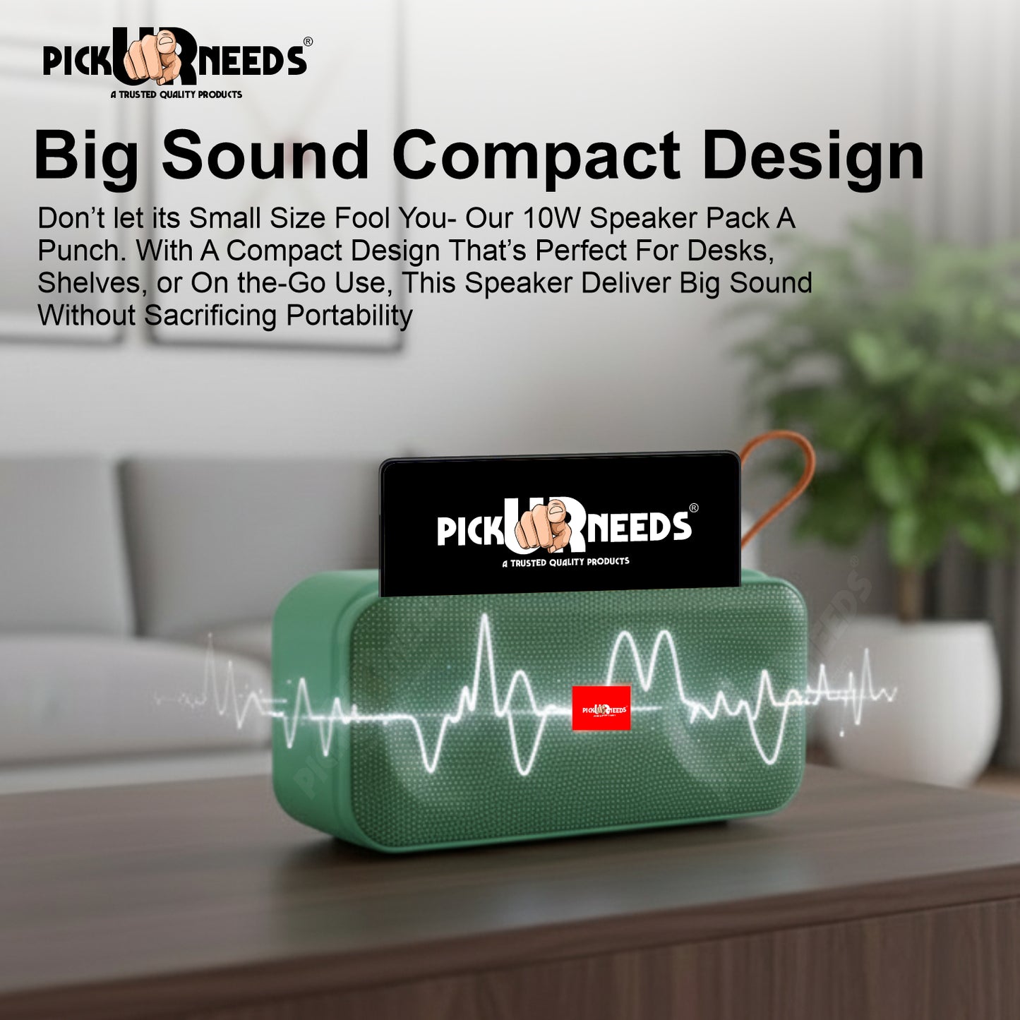 Pick Ur Needs 10W Portable Wireless Mini Bluetooth Speaker  1200mAh Battery  4H Playtime  Type-C, USB & TF Card Support