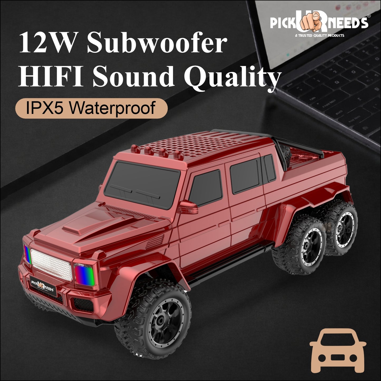 Pick Ur Needs Wireless Car Rechargeable RGB Bluetooth Speaker 12W Beat Sync Lightshow 1200mAh Battery | USB/TF/AUX/FM