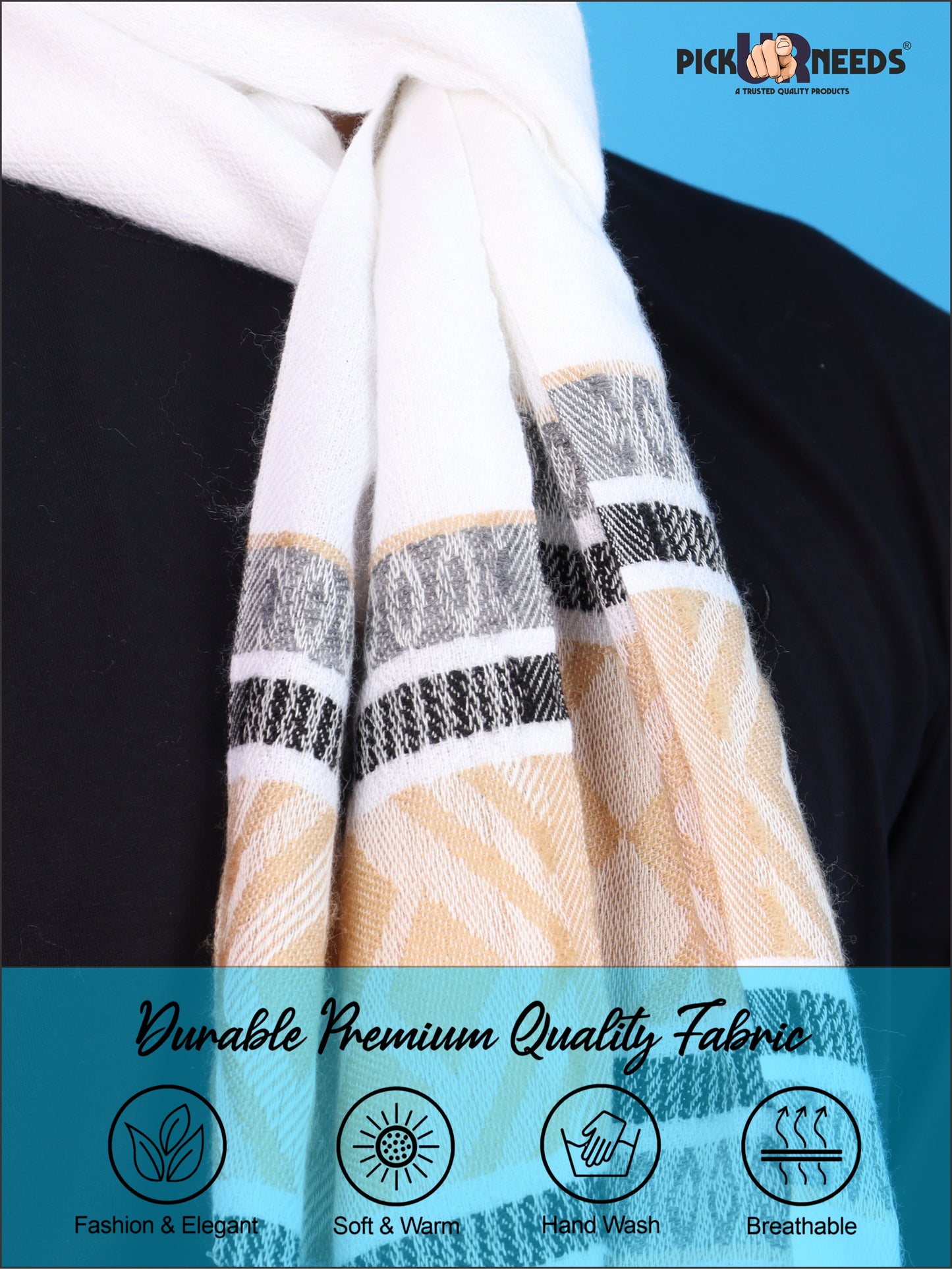 Pick Ur Needs Kullu Muffler for Men & Boys Traditional Woolen Winter Scarf with Elegant Woven Pattern & Fringed Ends Soft Warm Stole for Men